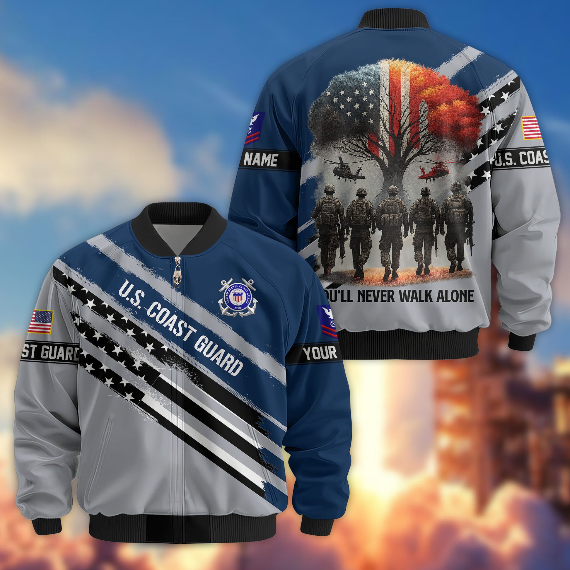 Premium Custom USCG Veteran Bomber Jacket VPVC805205, Gifts For Coast Guard Veteran, Gifts On Father's Day, Veterans Day.
