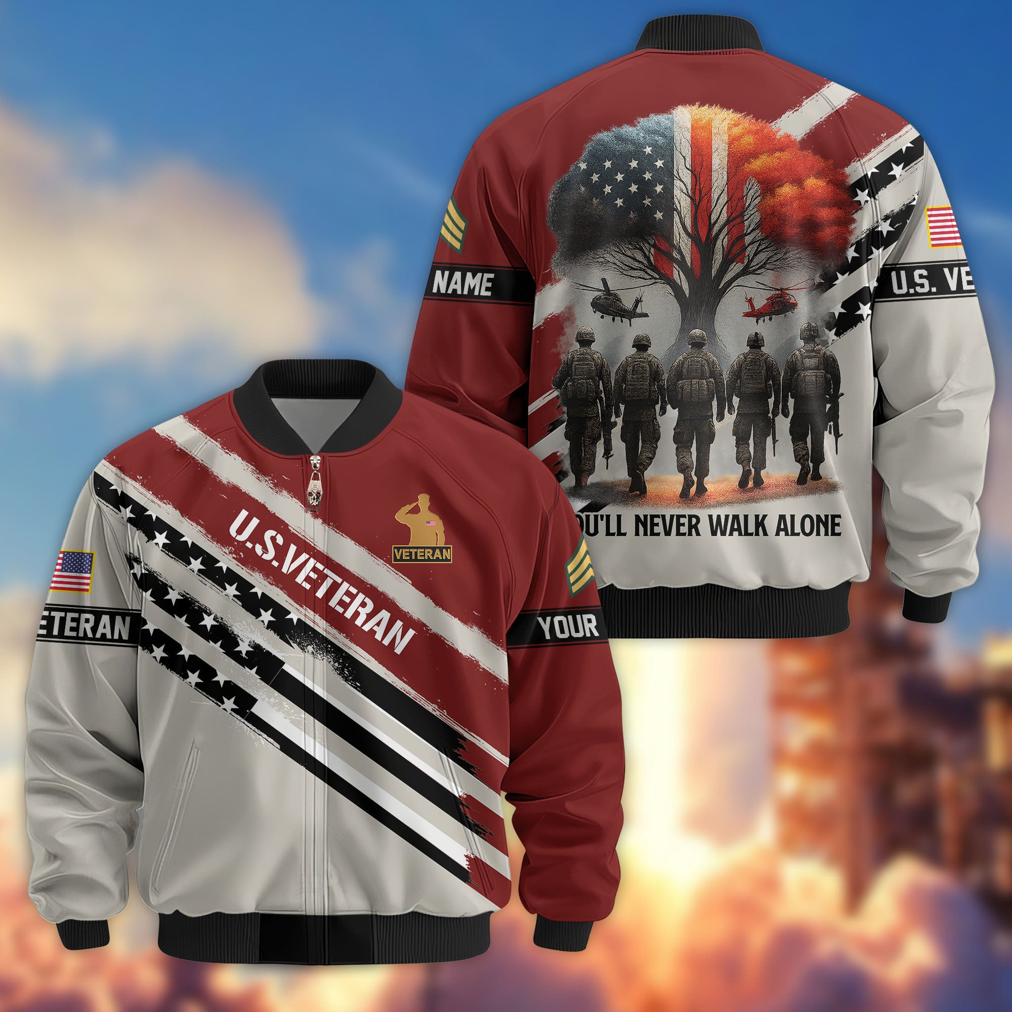 Premium Custom US Veteran Bomber Jacket VPVC805207, Gifts For US Veteran, Gifts On Father's Day, Veterans Day.