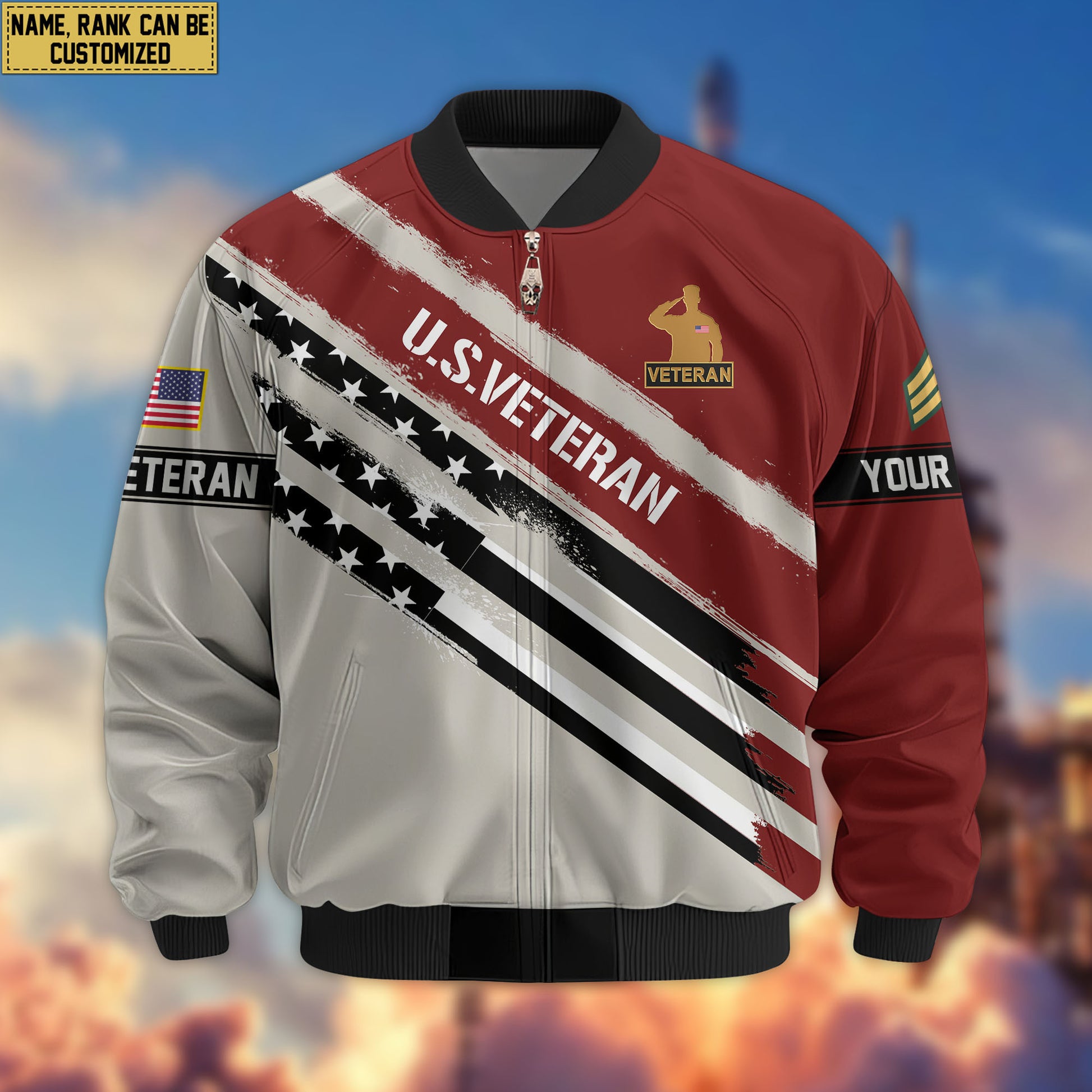 Premium Custom US Veteran Bomber Jacket VPVC805207, Gifts For US Veteran, Gifts On Father's Day, Veterans Day.