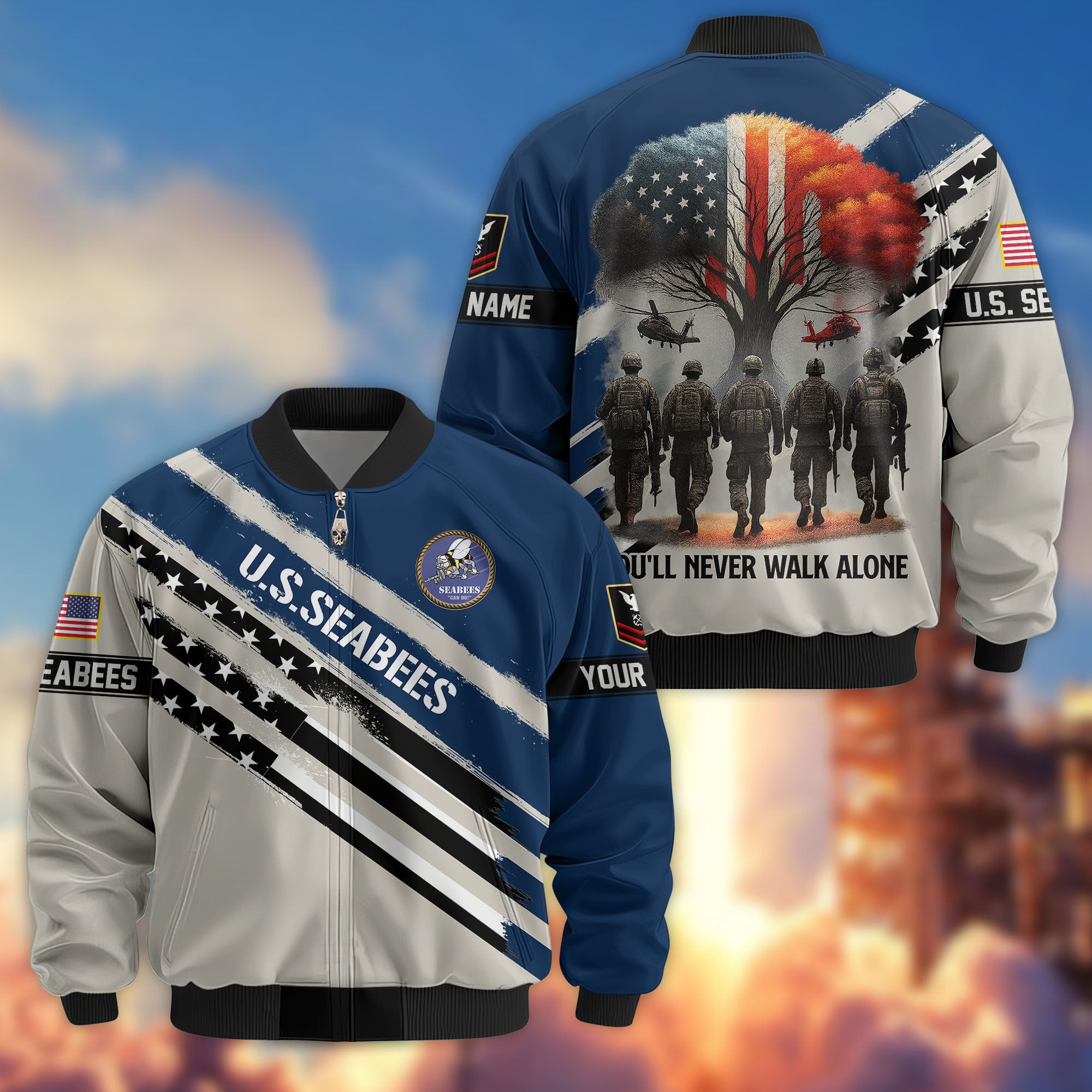 Premium Custom US Seabees Bomber Jacket VPVC805209, Gifts For Seabees Veteran, Gifts On Father's Day, Veterans Day.