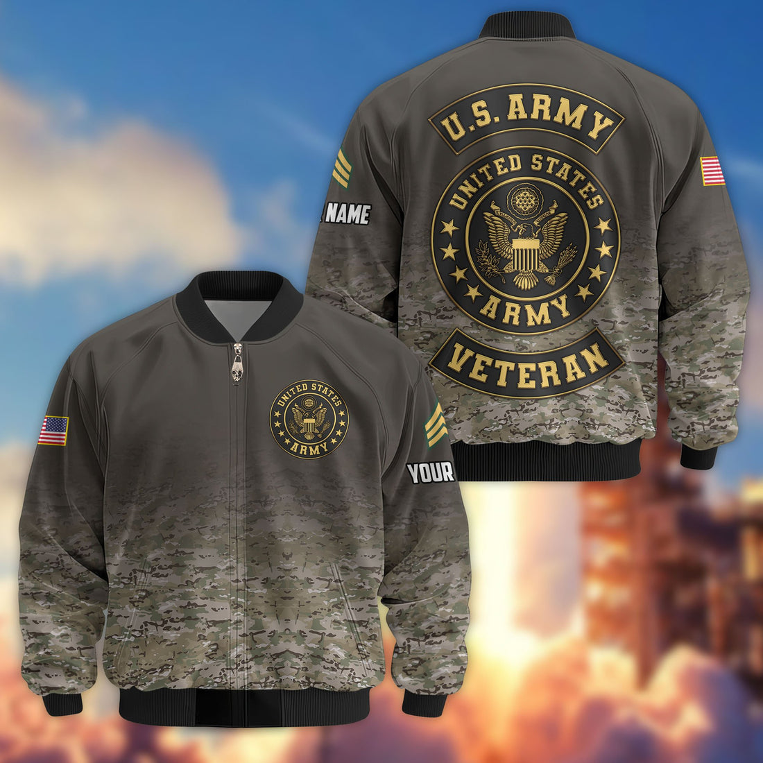 Premium Custom US Army Veteran Bomber Jacket VPVC805701, Gifts For US Army Veteran, Gifts On Father's Day, Veterans Day.