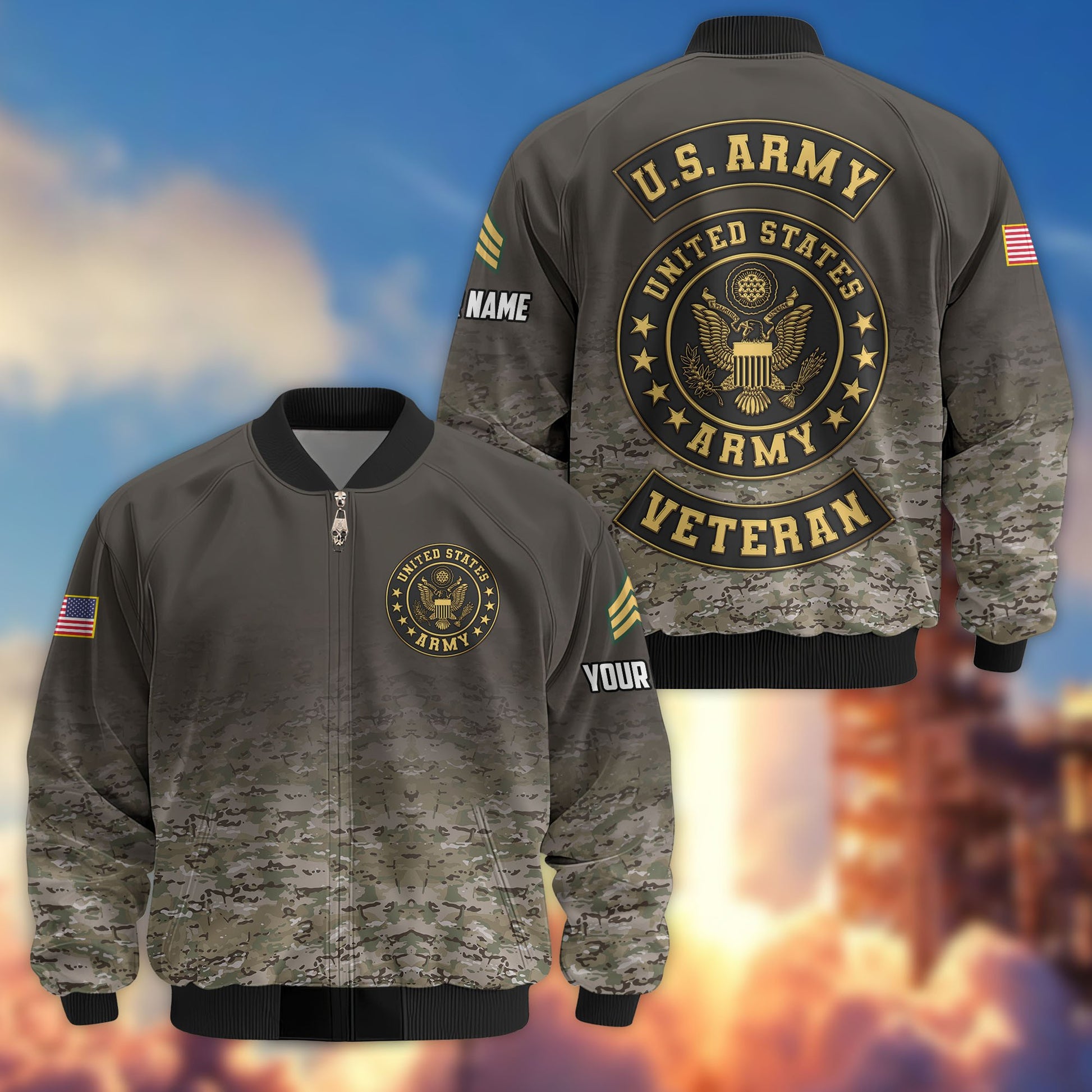 Premium Custom US Army Veteran Bomber Jacket VPVC805701, Gifts For US Army Veteran, Gifts On Father's Day, Veterans Day.