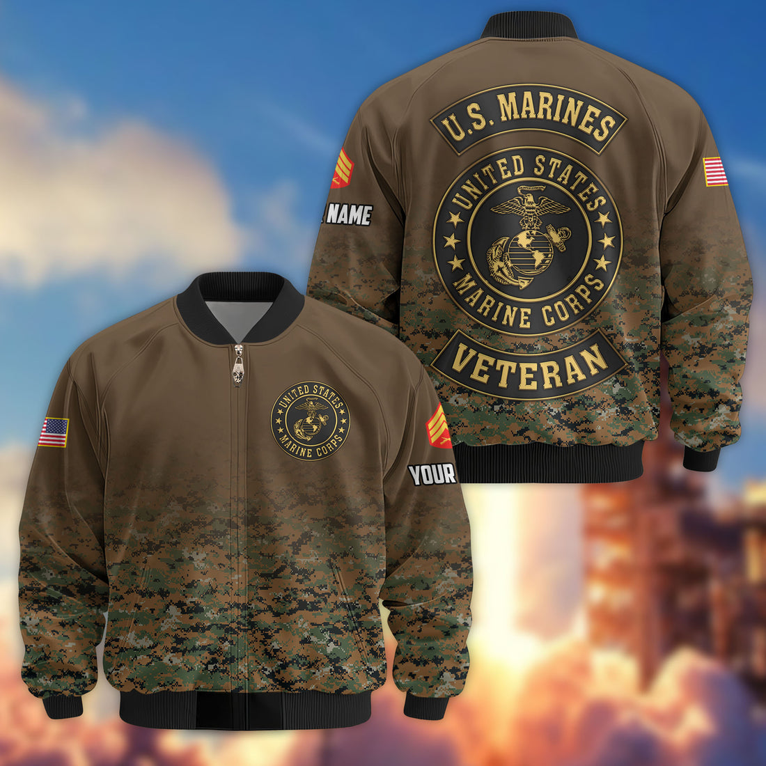 Premium Custom USMC Veteran Bomber Jacket VPVC805703, Gifts For US Marine Veteran, Gifts On Father's Day, Veterans Day.