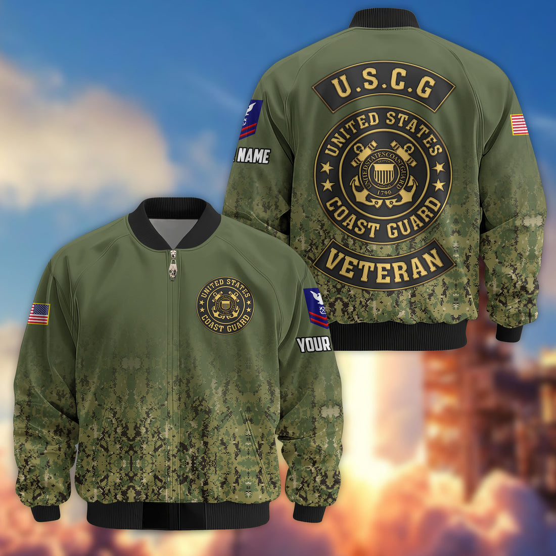 Premium Custom USCG Veteran Bomber Jacket VPVC805705, Gifts For Coast Guard Veteran, Gifts On Father's Day, Veterans Day.