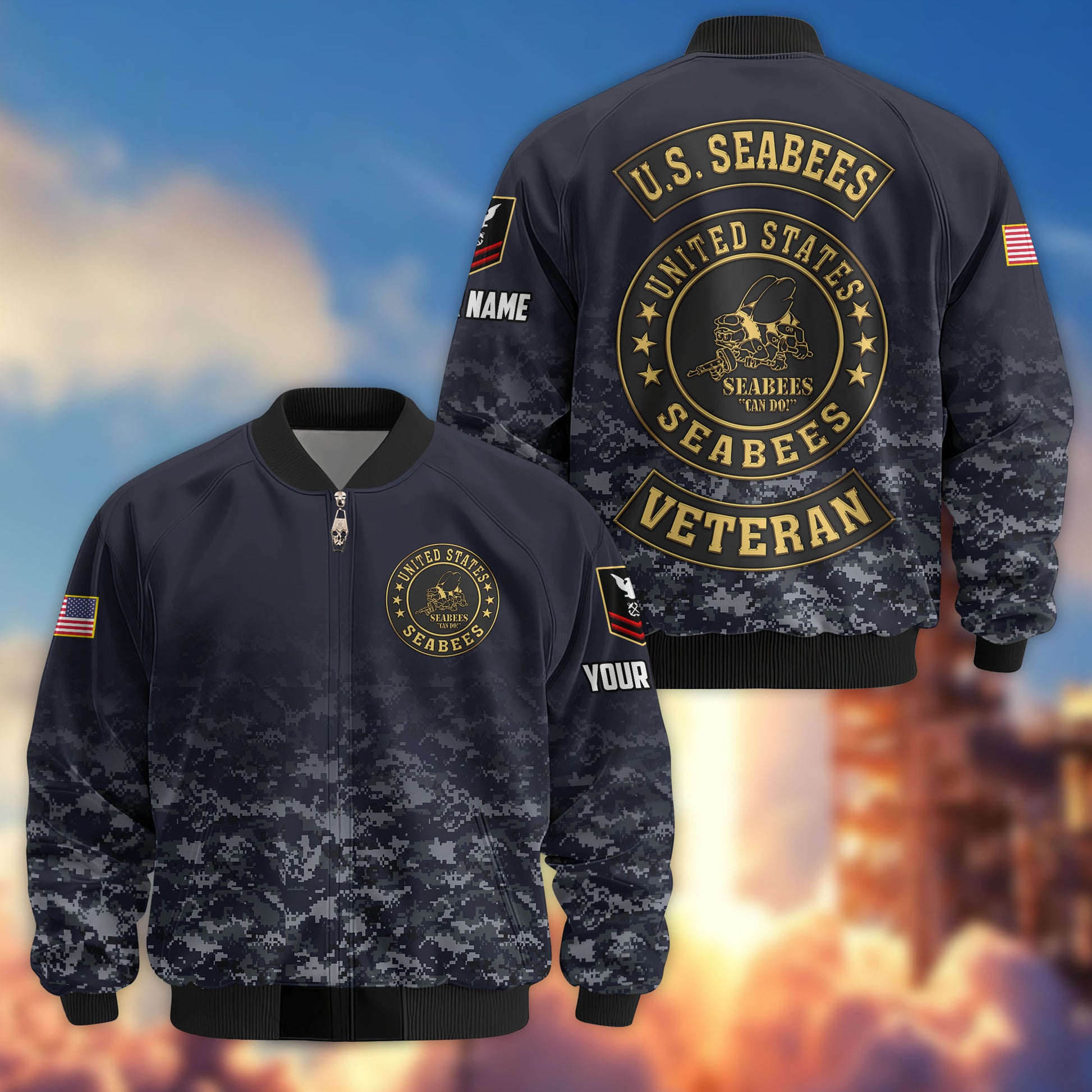 Premium Custom US Seabees Bomber Jacket VPVC805709, Gifts For Seabees Veteran, Gifts On Father's Day, Veterans Day.