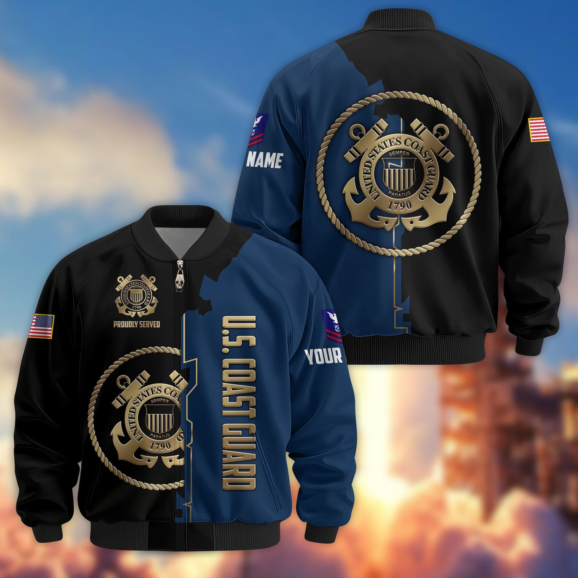 Premium Custom USCG Veteran Bomber Jacket VPVC805805, Gifts For Coast Guard Veteran, Gifts On Father's Day, Veterans Day.
