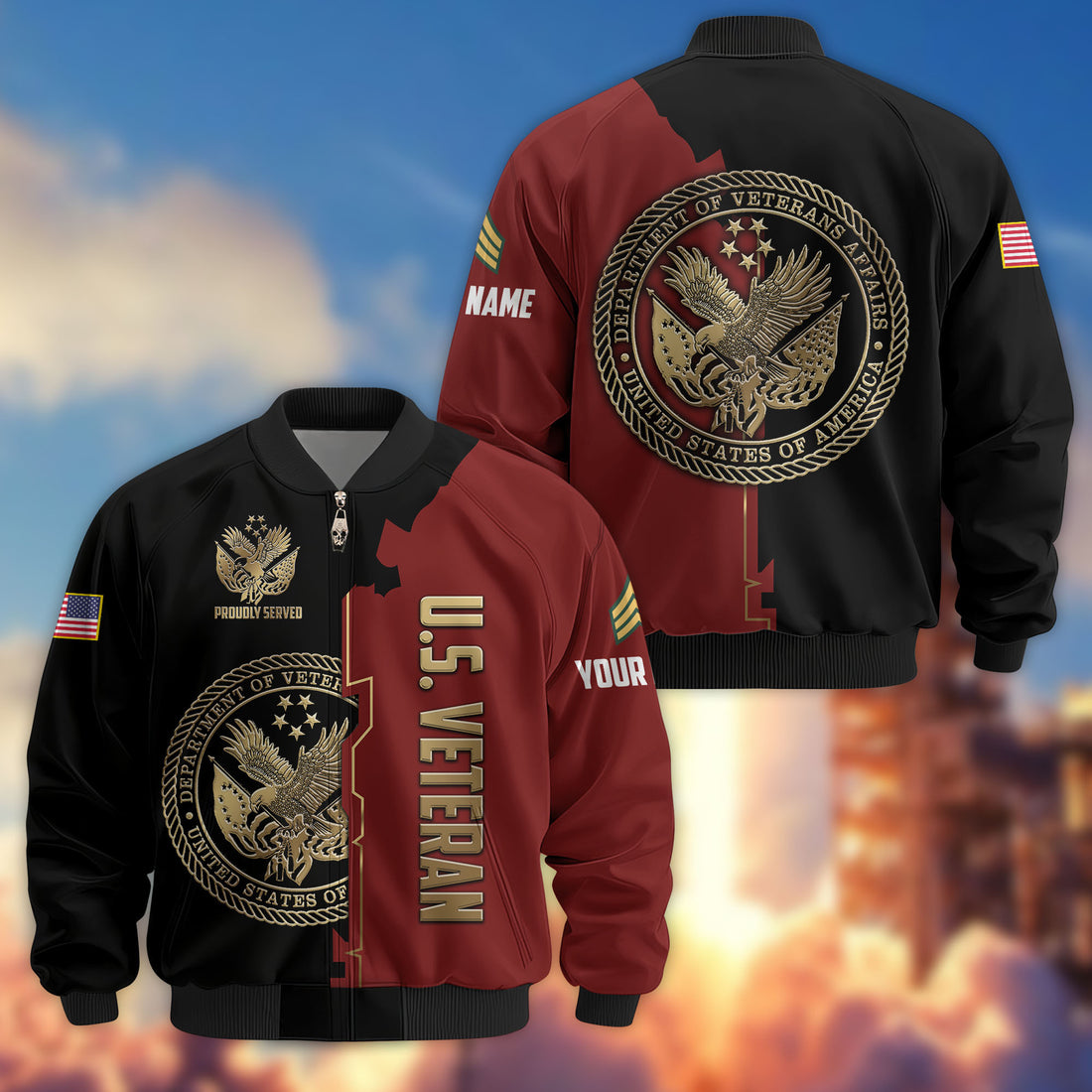 Premium Custom US Veteran Bomber Jacket VPVC805807, Gifts For US Veteran, Gifts On Father's Day, Veterans Day.
