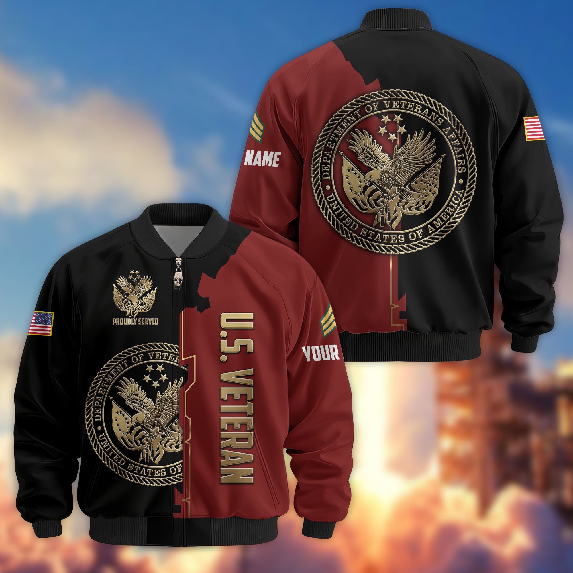 Premium Custom US Veteran Bomber Jacket VPVC805807, Gifts For US Veteran, Gifts On Father's Day, Veterans Day.