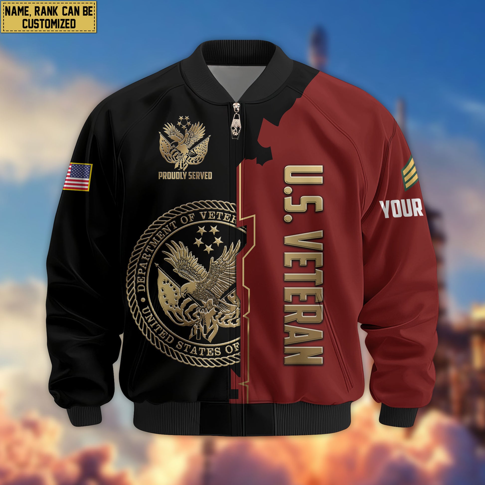Premium Custom US Veteran Bomber Jacket VPVC805807, Gifts For US Veteran, Gifts On Father's Day, Veterans Day.
