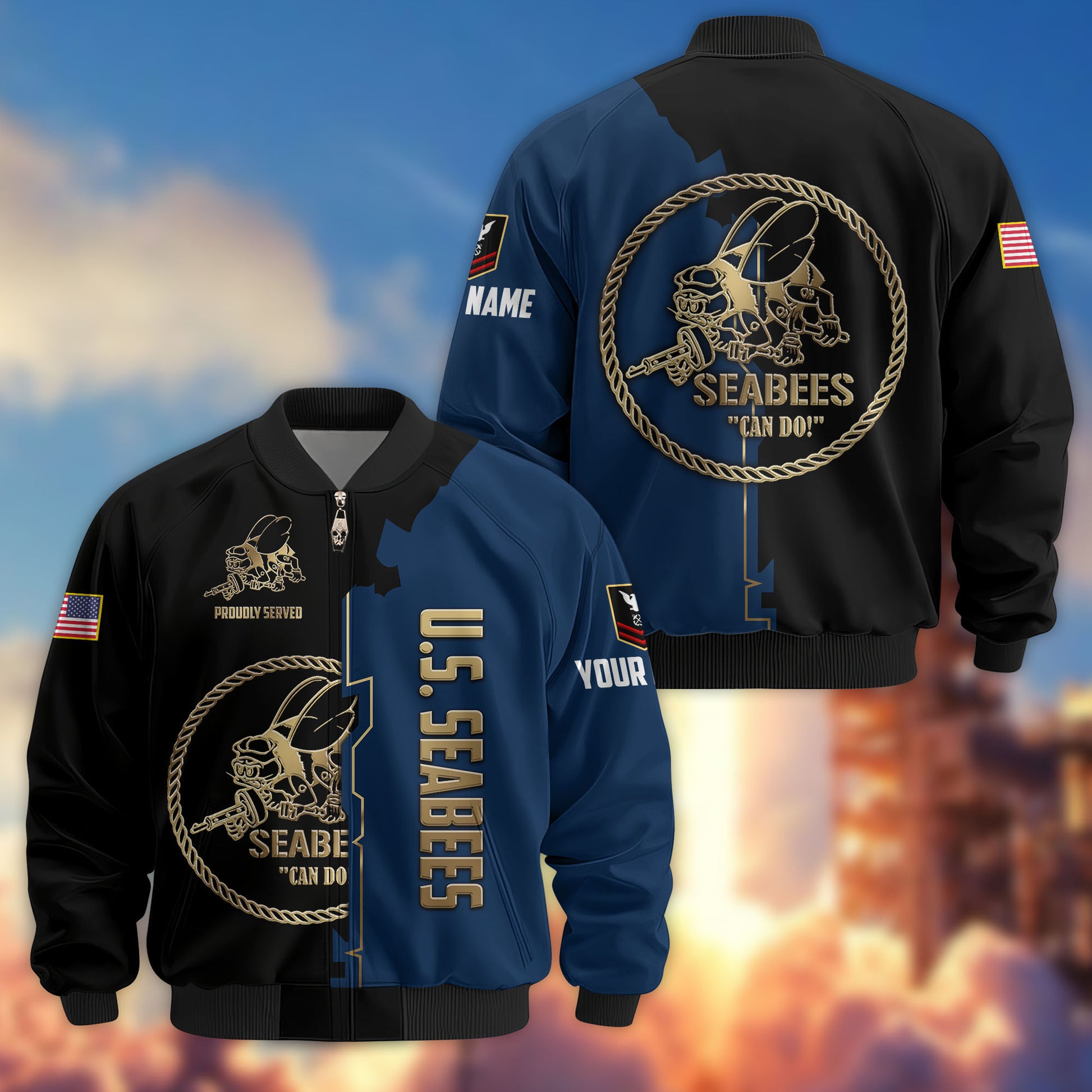 Premium Custom US Seabees Bomber Jacket VPVC805809, Gifts For Seabees Veteran, Gifts On Father's Day, Veterans Day.
