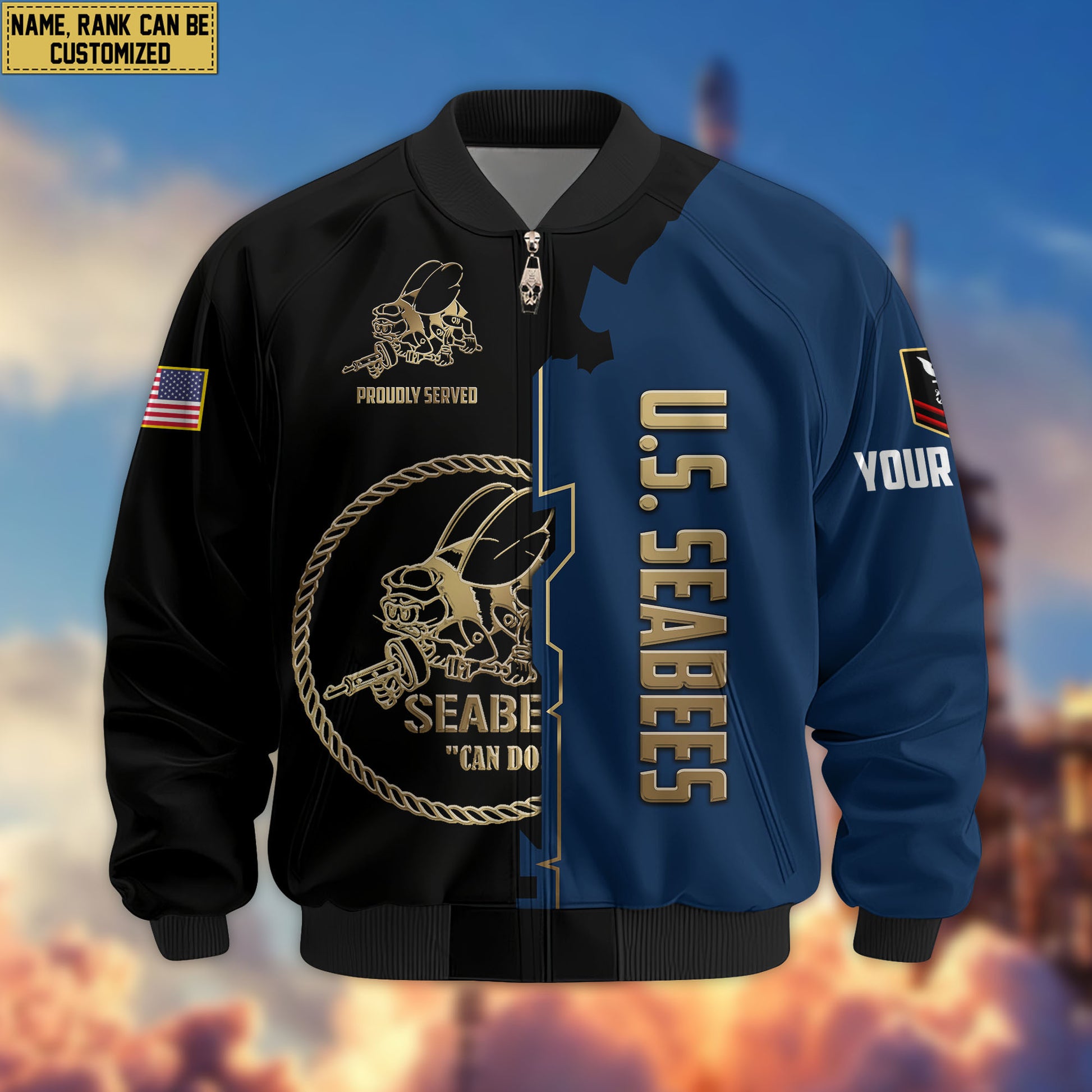 Premium Custom US Seabees Bomber Jacket VPVC805809, Gifts For Seabees Veteran, Gifts On Father's Day, Veterans Day.