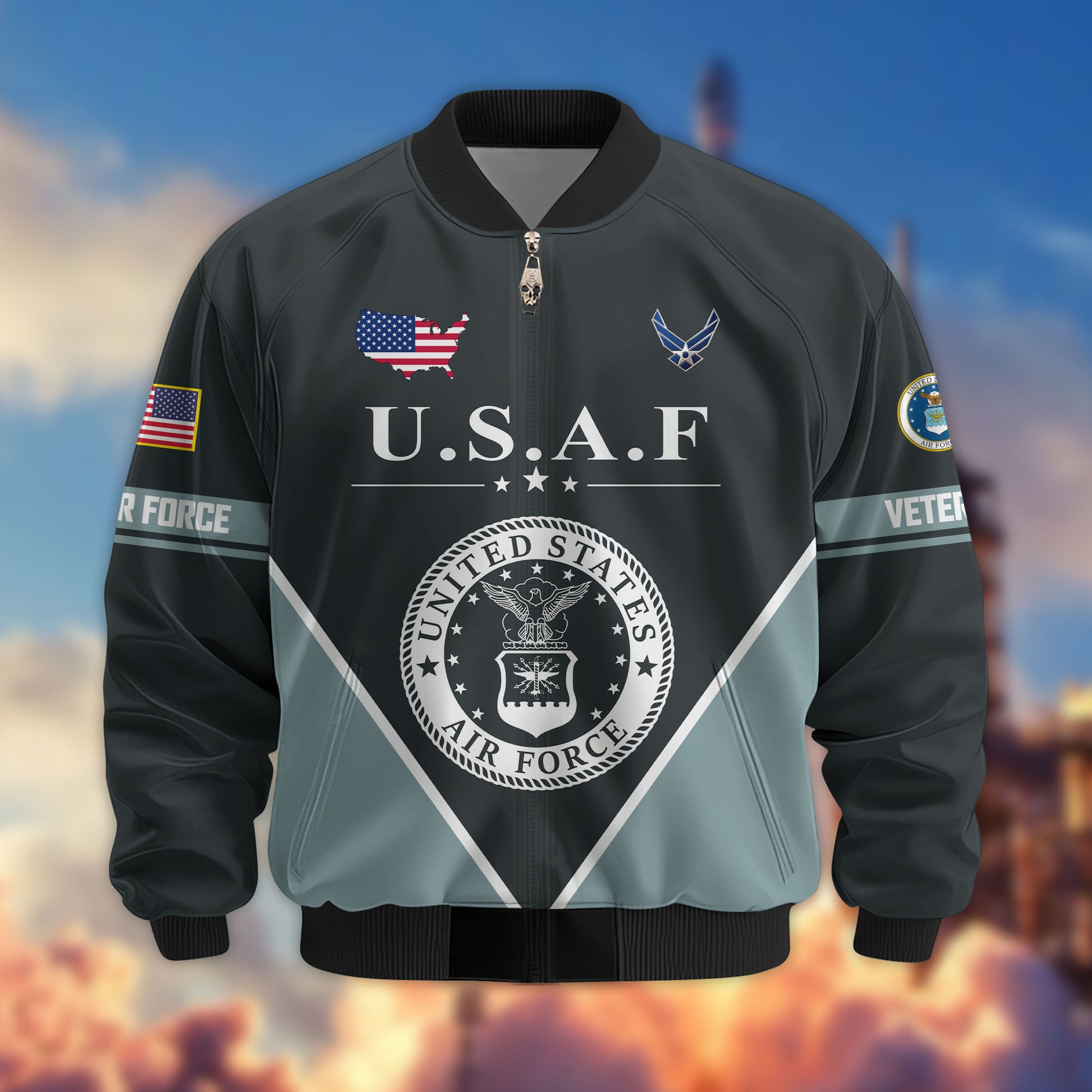 Premium US Veterans Bomber Jacket ATTN090922, Gifts For US Veterans, Gifts On Father's Day, Veterans Day.