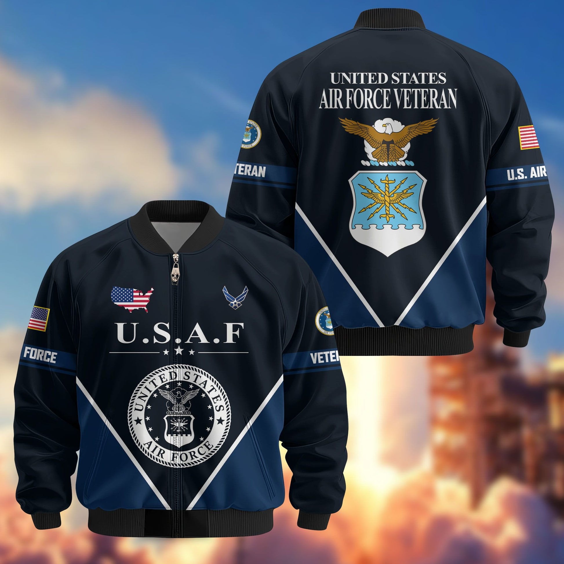 Premium US Veterans Bomber Jacket ATTN090922, Gifts For US Veterans, Gifts On Father's Day, Veterans Day.