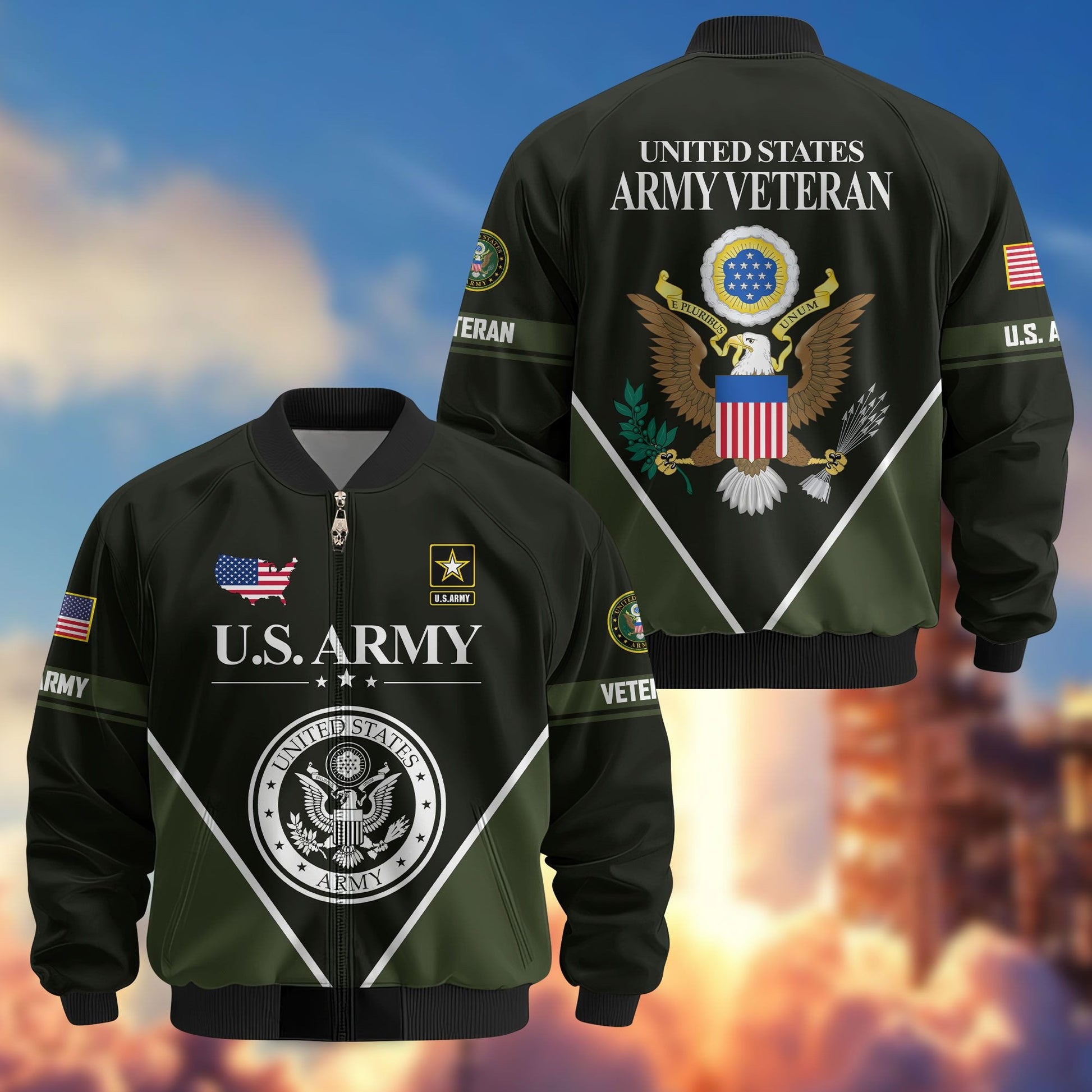 Premium US Veterans Bomber Jacket ATTN090922, Gifts For US Veterans, Gifts On Father's Day, Veterans Day.