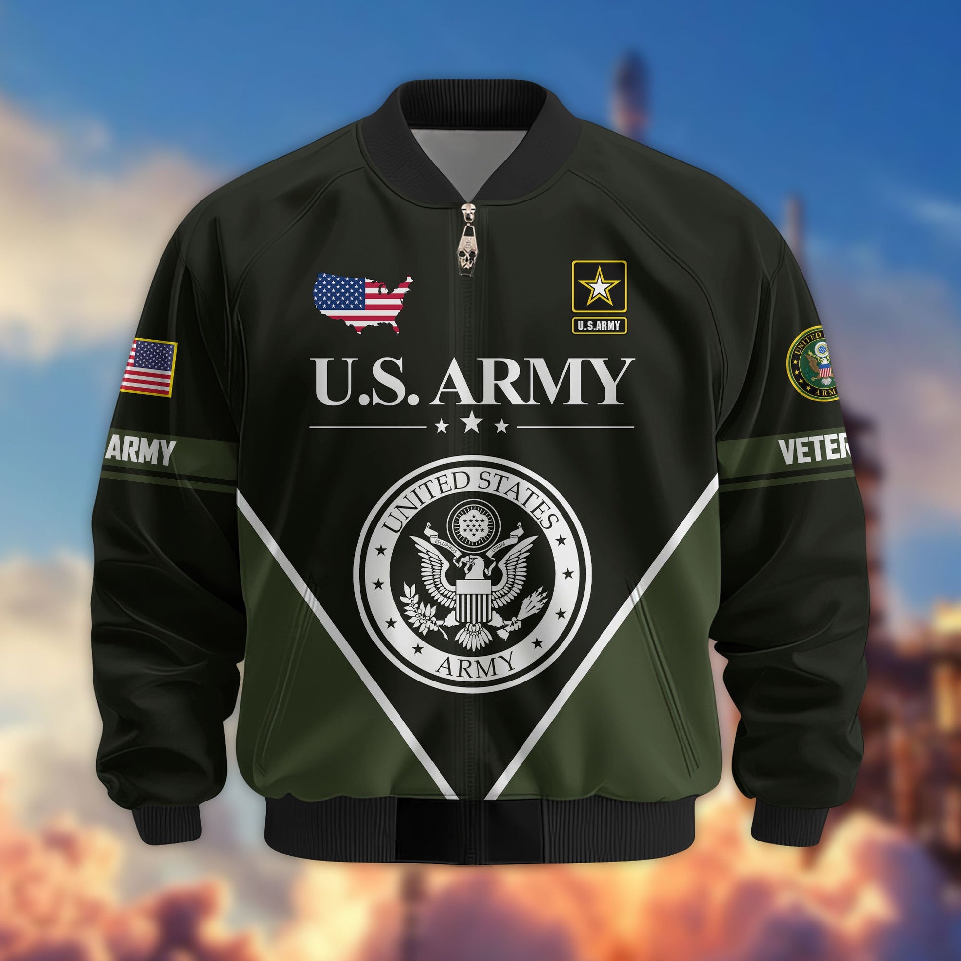 Premium US Veterans Bomber Jacket ATTN090922, Gifts For US Veterans, Gifts On Father's Day, Veterans Day.