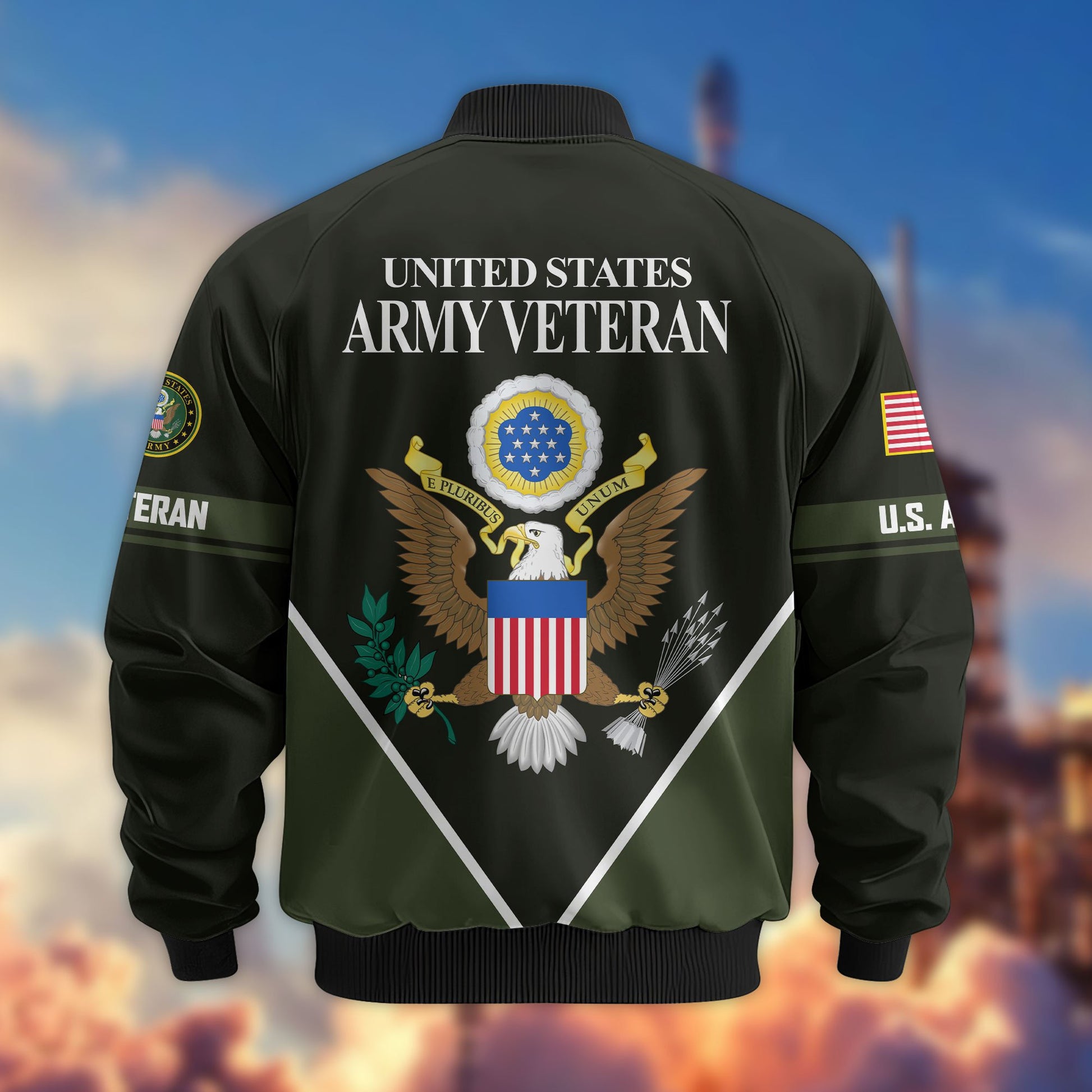 Premium US Veterans Bomber Jacket ATTN090922, Gifts For US Veterans, Gifts On Father's Day, Veterans Day.