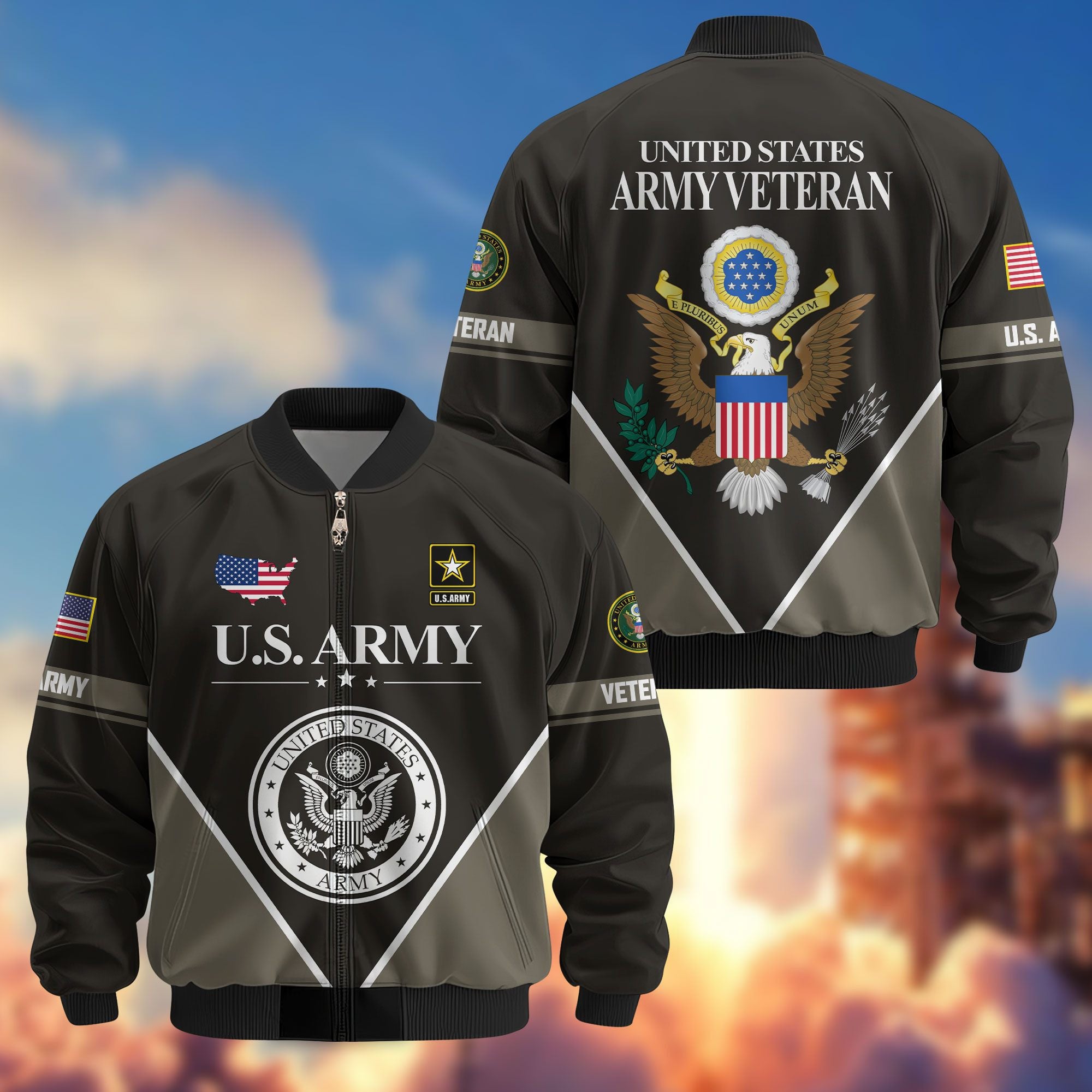 Premium US Veterans Bomber Jacket ATTN090922, Gifts For US Veterans, Gifts On Father's Day, Veterans Day.