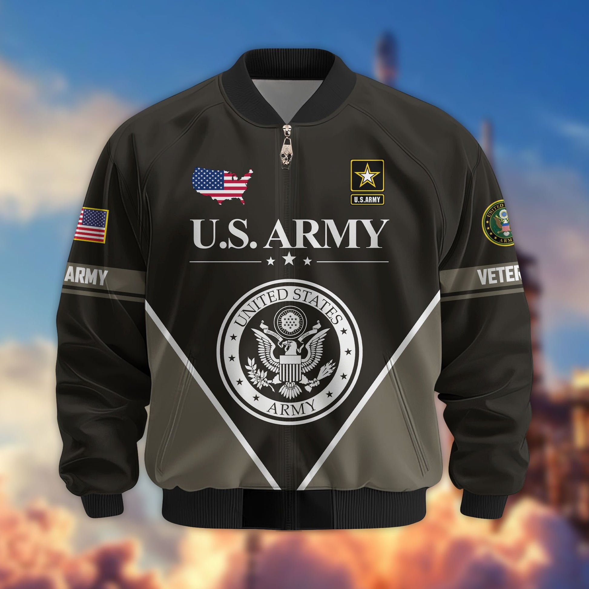 Premium US Veterans Bomber Jacket ATTN090922, Gifts For US Veterans, Gifts On Father's Day, Veterans Day.