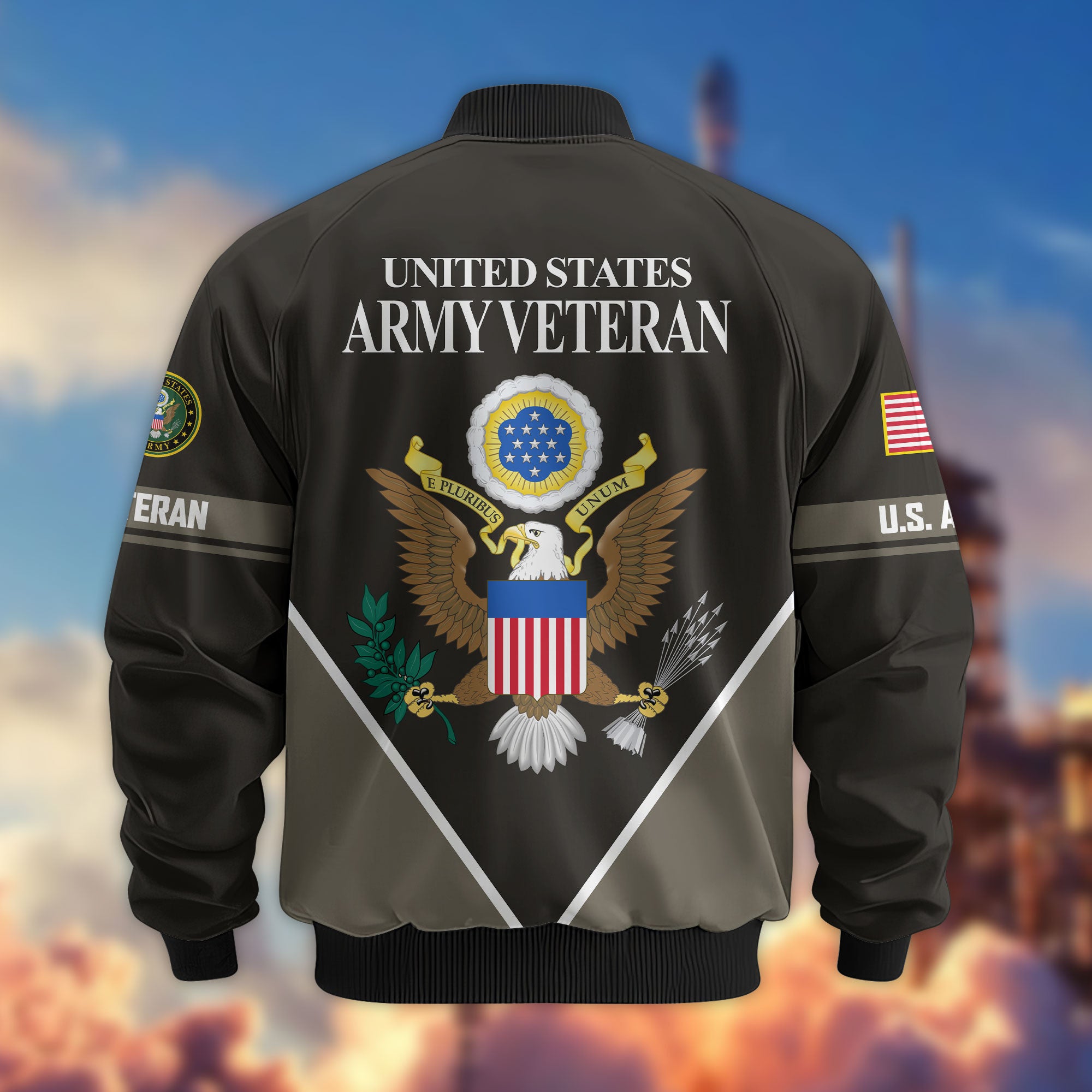 Premium US Veterans Bomber Jacket ATTN090922, Gifts For US Veterans, Gifts On Father's Day, Veterans Day.