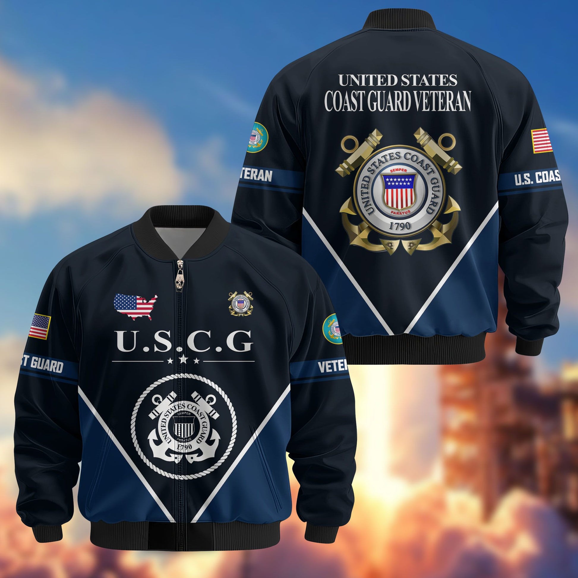 Premium US Veterans Bomber Jacket ATTN090922, Gifts For US Veterans, Gifts On Father's Day, Veterans Day.