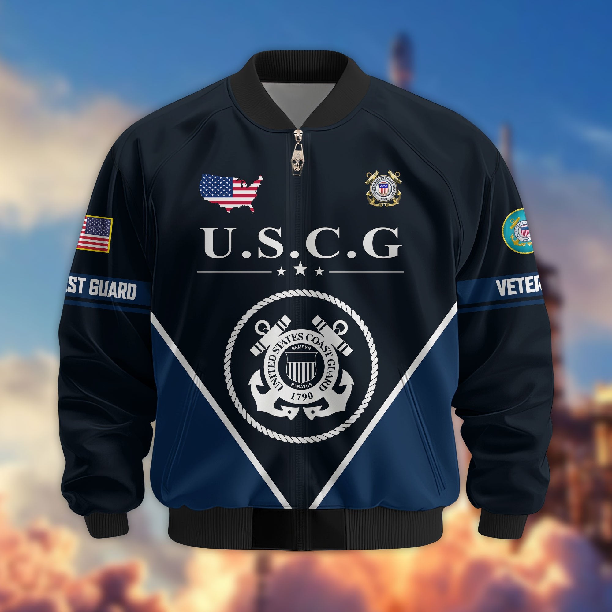Premium US Veterans Bomber Jacket ATTN090922, Gifts For US Veterans, Gifts On Father's Day, Veterans Day.