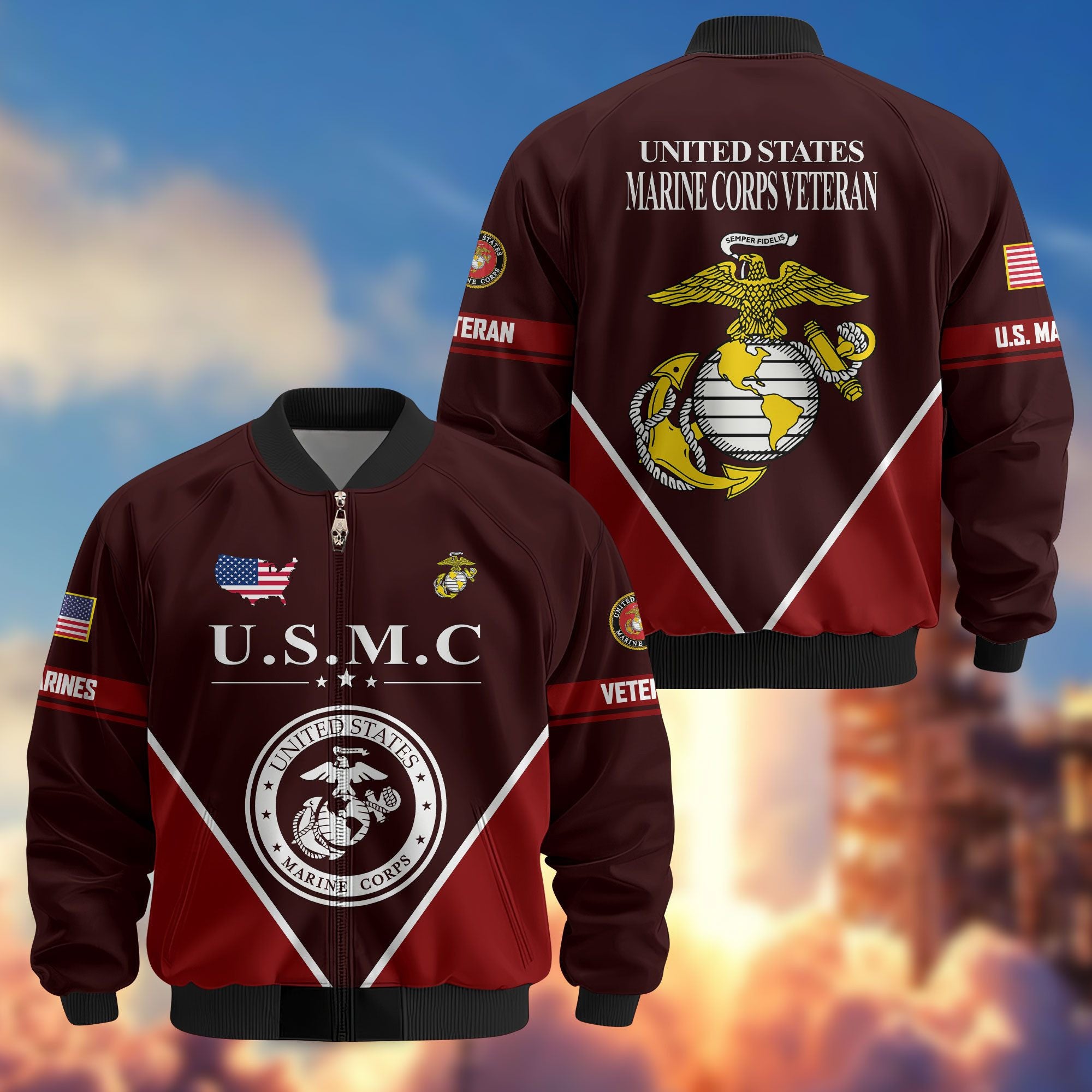 Premium US Veterans Bomber Jacket ATTN090922, Gifts For US Veterans, Gifts On Father's Day, Veterans Day.