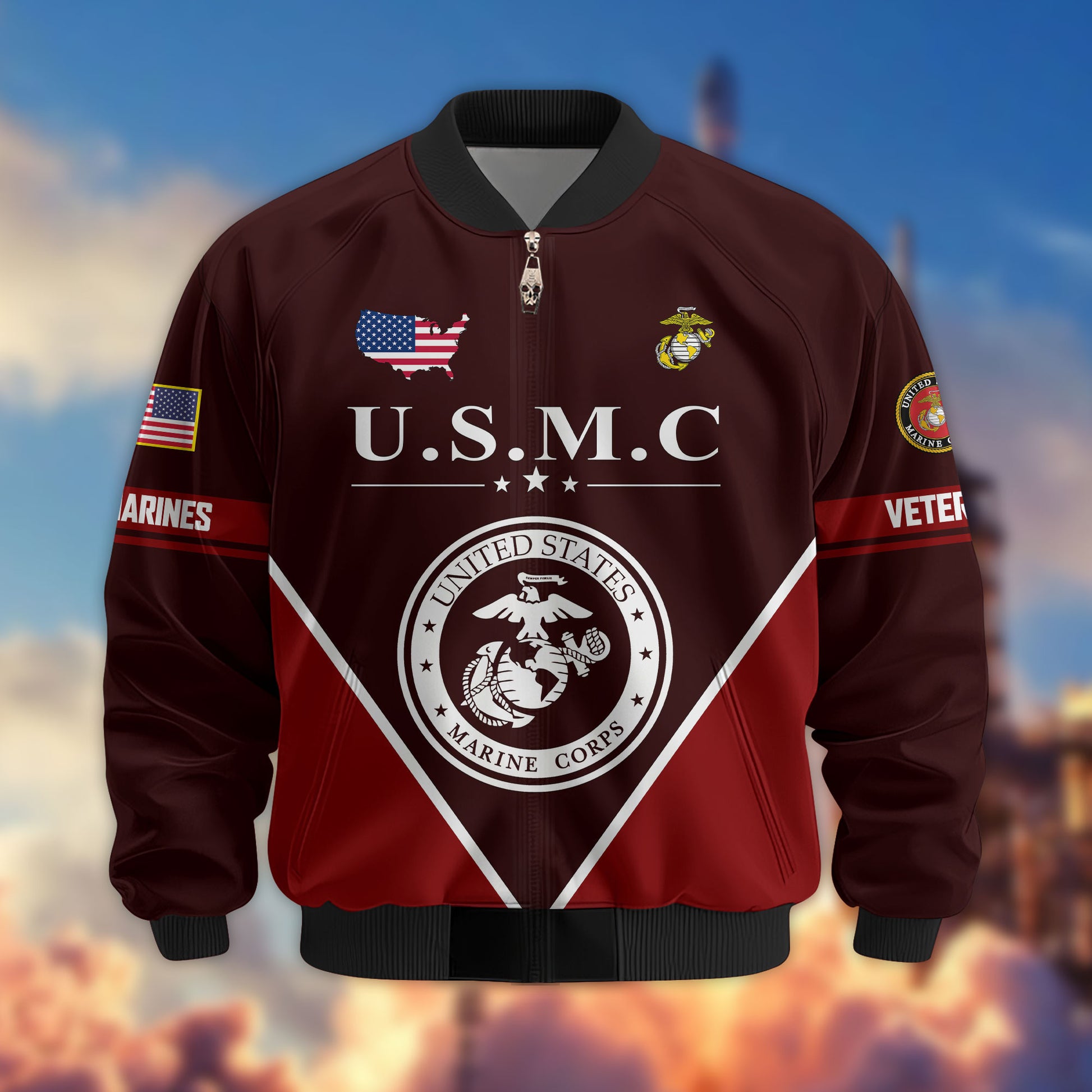 Premium US Veterans Bomber Jacket ATTN090922, Gifts For US Veterans, Gifts On Father's Day, Veterans Day.