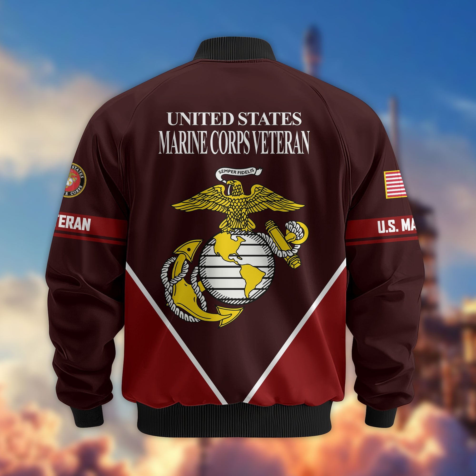 Premium US Veterans Bomber Jacket ATTN090922, Gifts For US Veterans, Gifts On Father's Day, Veterans Day.