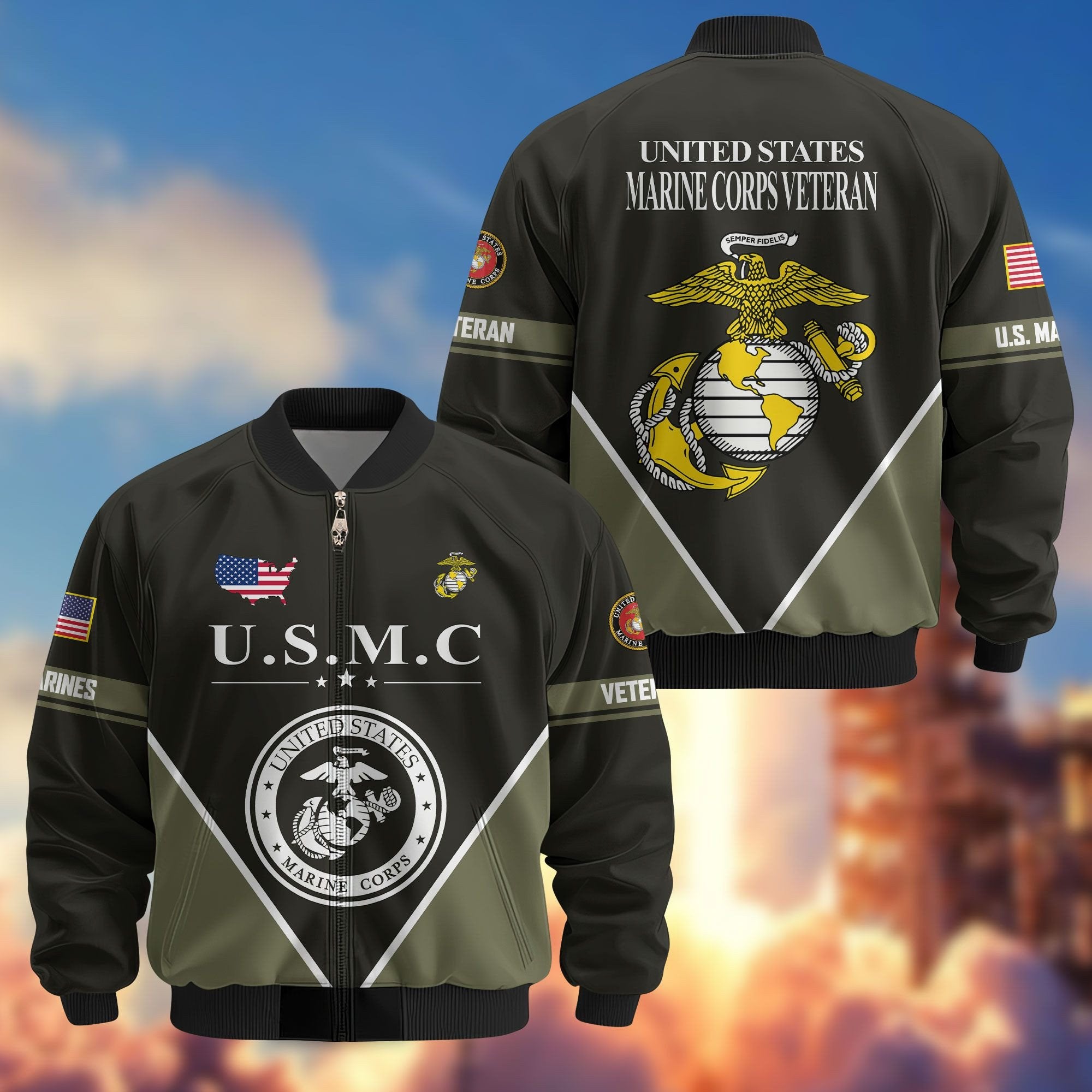 Premium US Veterans Bomber Jacket ATTN090922, Gifts For US Veterans, Gifts On Father's Day, Veterans Day.