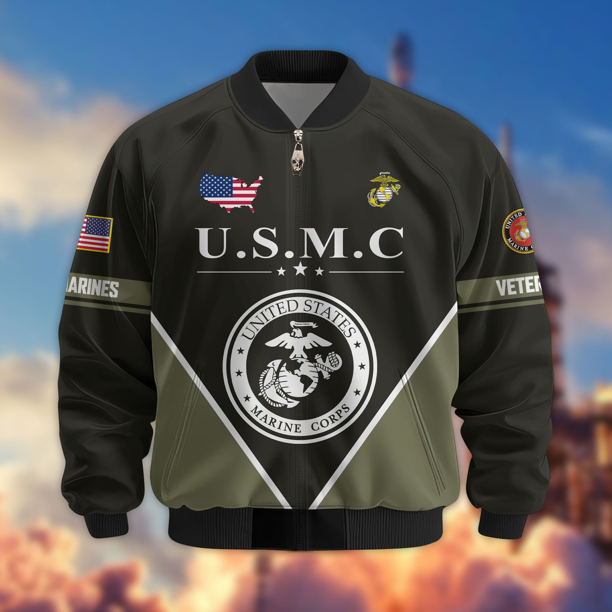 Premium US Veterans Bomber Jacket ATTN090922, Gifts For US Veterans, Gifts On Father's Day, Veterans Day.