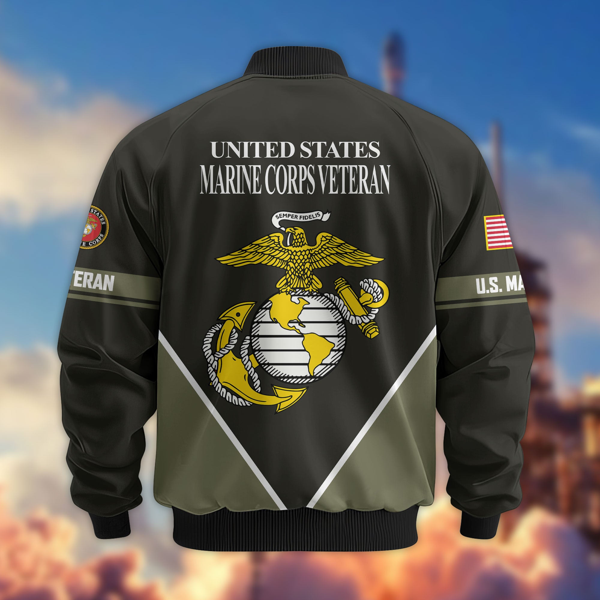 Premium US Veterans Bomber Jacket ATTN090922, Gifts For US Veterans, Gifts On Father's Day, Veterans Day.