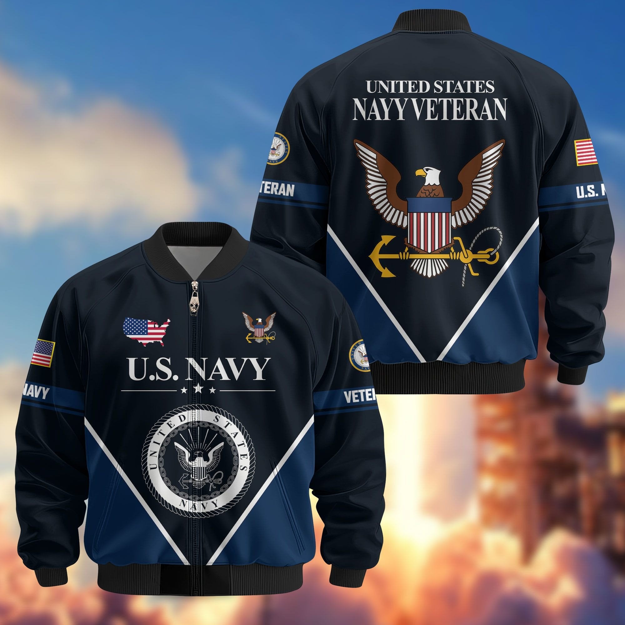 Premium US Veterans Bomber Jacket ATTN090922, Gifts For US Veterans, Gifts On Father's Day, Veterans Day.