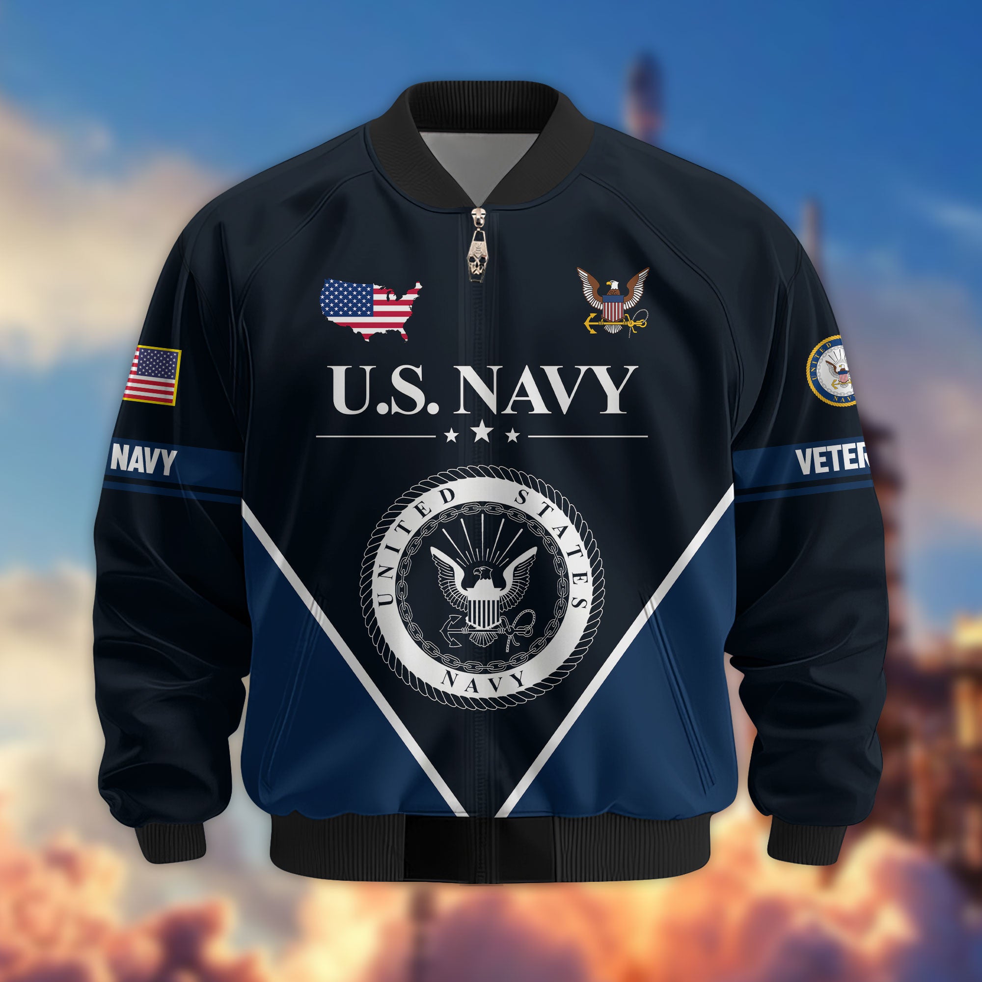 Premium US Veterans Bomber Jacket ATTN090922, Gifts For US Veterans, Gifts On Father's Day, Veterans Day.