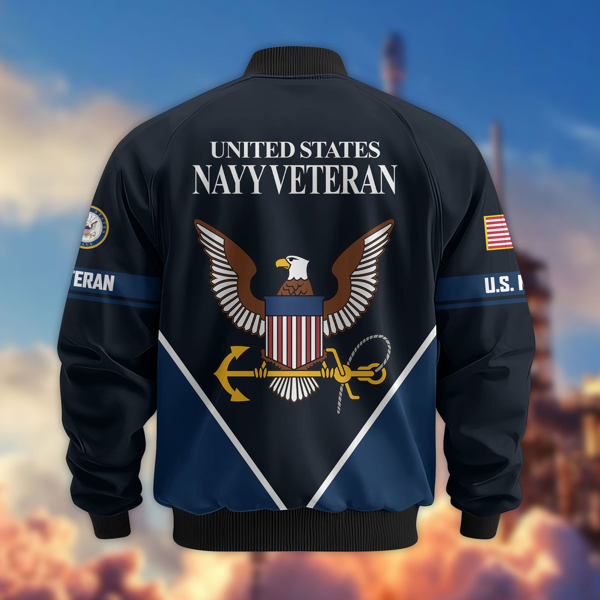 Premium US Veterans Bomber Jacket ATTN090922, Gifts For US Veterans, Gifts On Father's Day, Veterans Day.