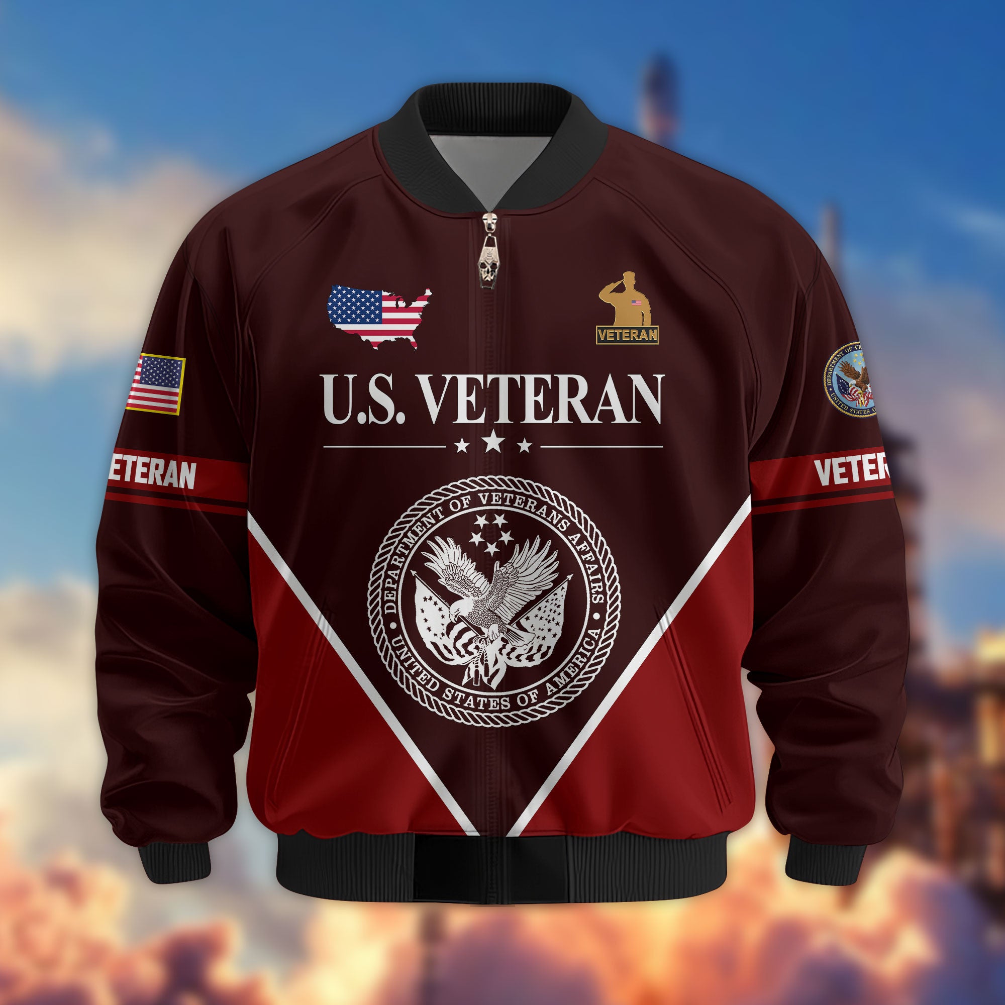Premium US Veterans Bomber Jacket ATTN090922, Gifts For US Veterans, Gifts On Father's Day, Veterans Day.