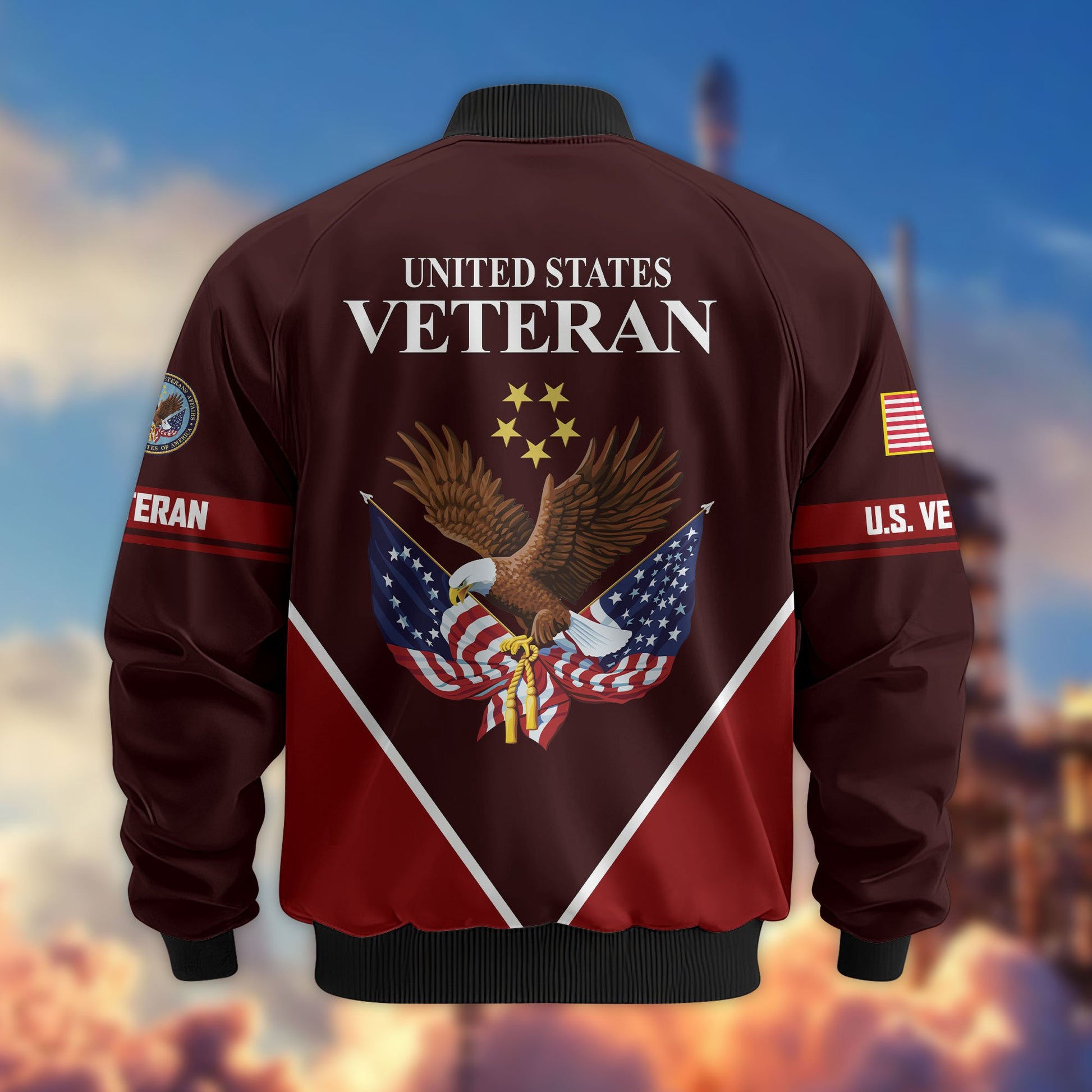 Premium US Veterans Bomber Jacket ATTN090922, Gifts For US Veterans, Gifts On Father's Day, Veterans Day.
