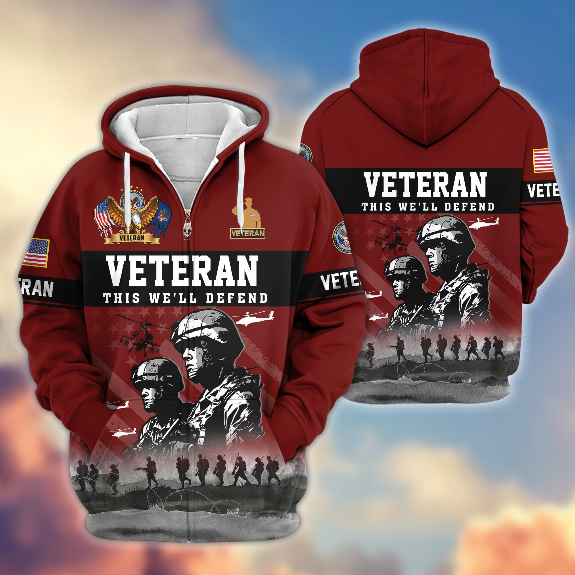 Premium US Veterans Zip Hoodie BPHN170911, Gifts For US Veterans, Gifts On Father's Day, Veterans Day.