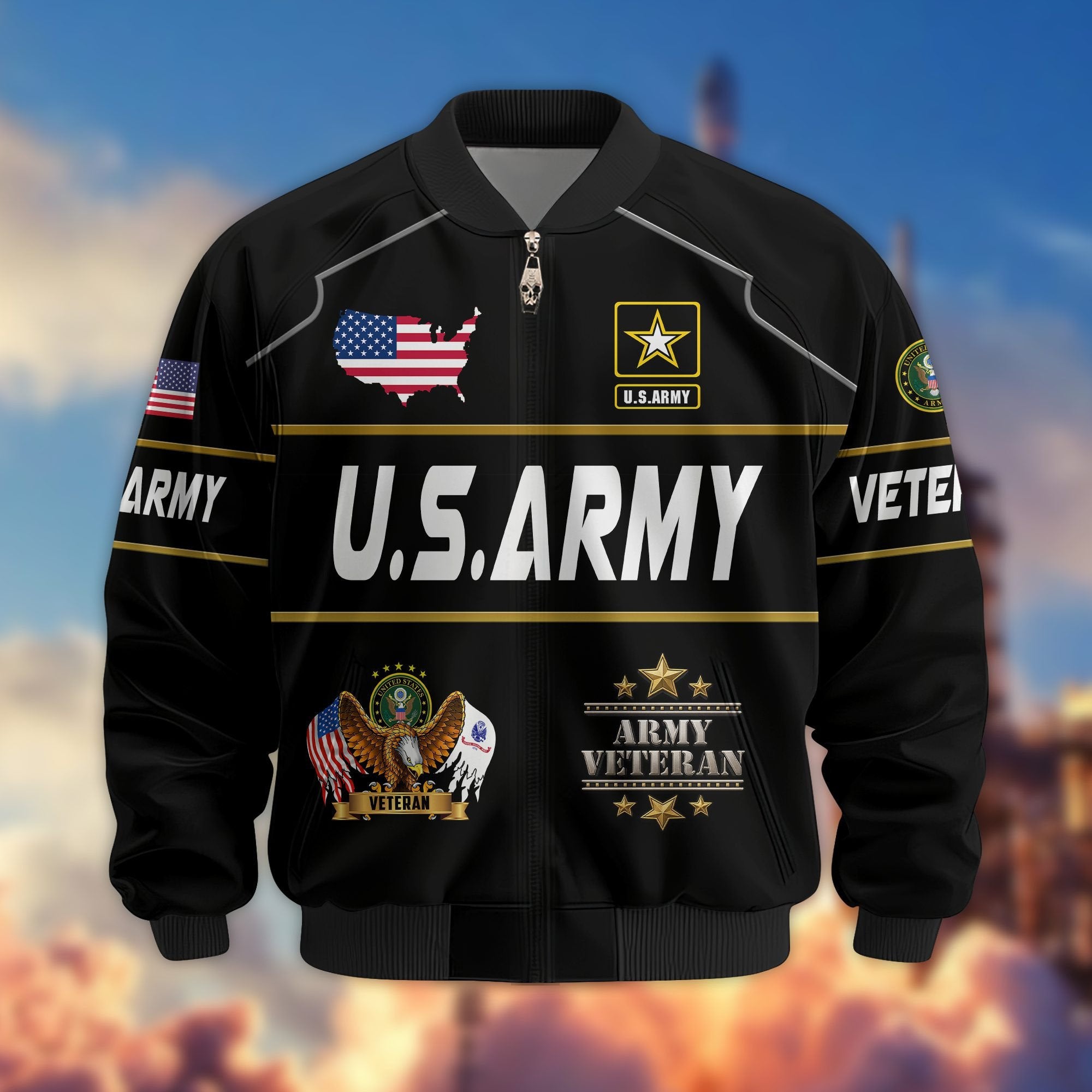 Premium US Veterans Bomber Jacket BPHN220912, Gifts For US Veterans, Gifts On Father's Day, Veterans Day.