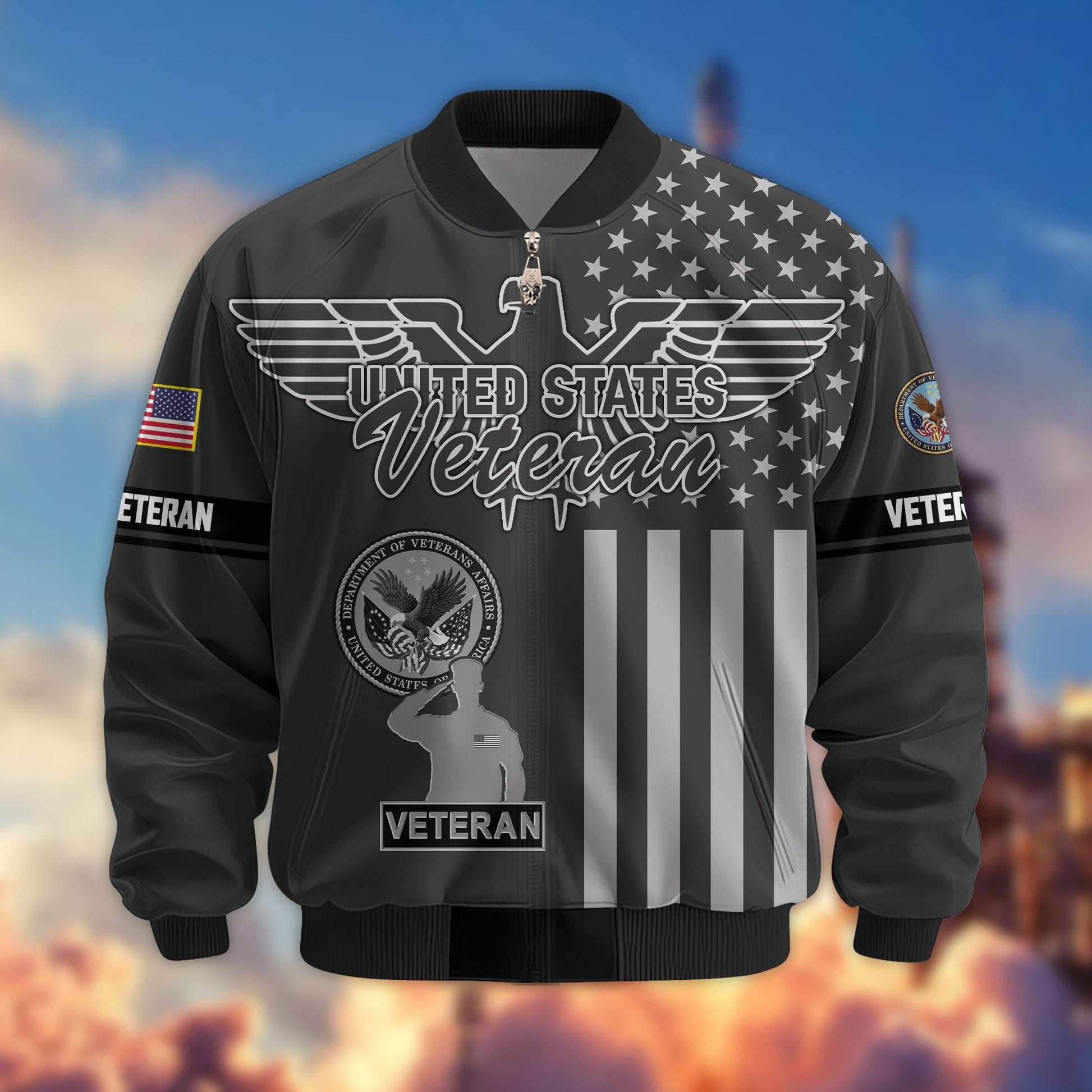 Premium US Veterans Bomber Jacket ATTN100921, Gifts For US Veterans, Gifts On Father's Day, Veterans Day.