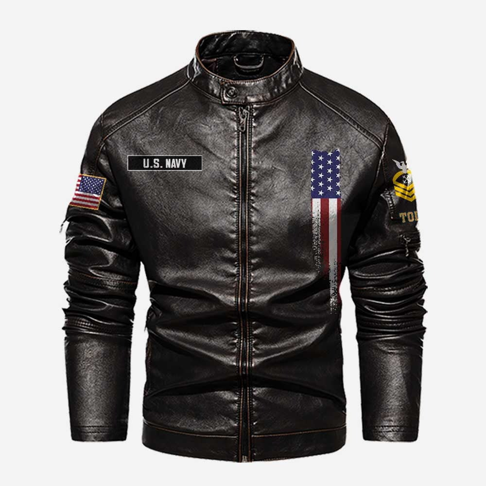 Premium Custom US Navy Veteran Leather Jacket VPVC702298, Gifts For Navy Veteran, Gifts On Father's Day, Veterans Day.