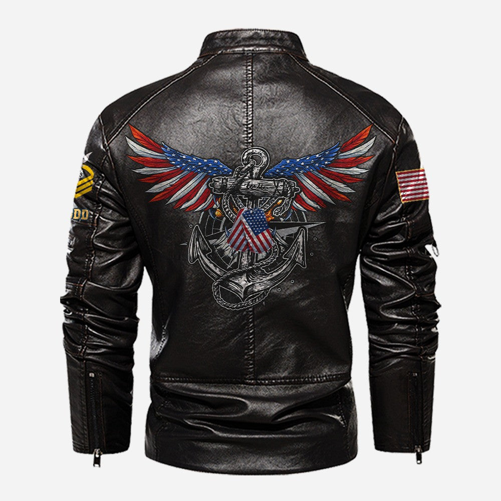 Premium Custom US Navy Veteran Leather Jacket VPVC702298, Gifts For Navy Veteran, Gifts On Father's Day, Veterans Day.