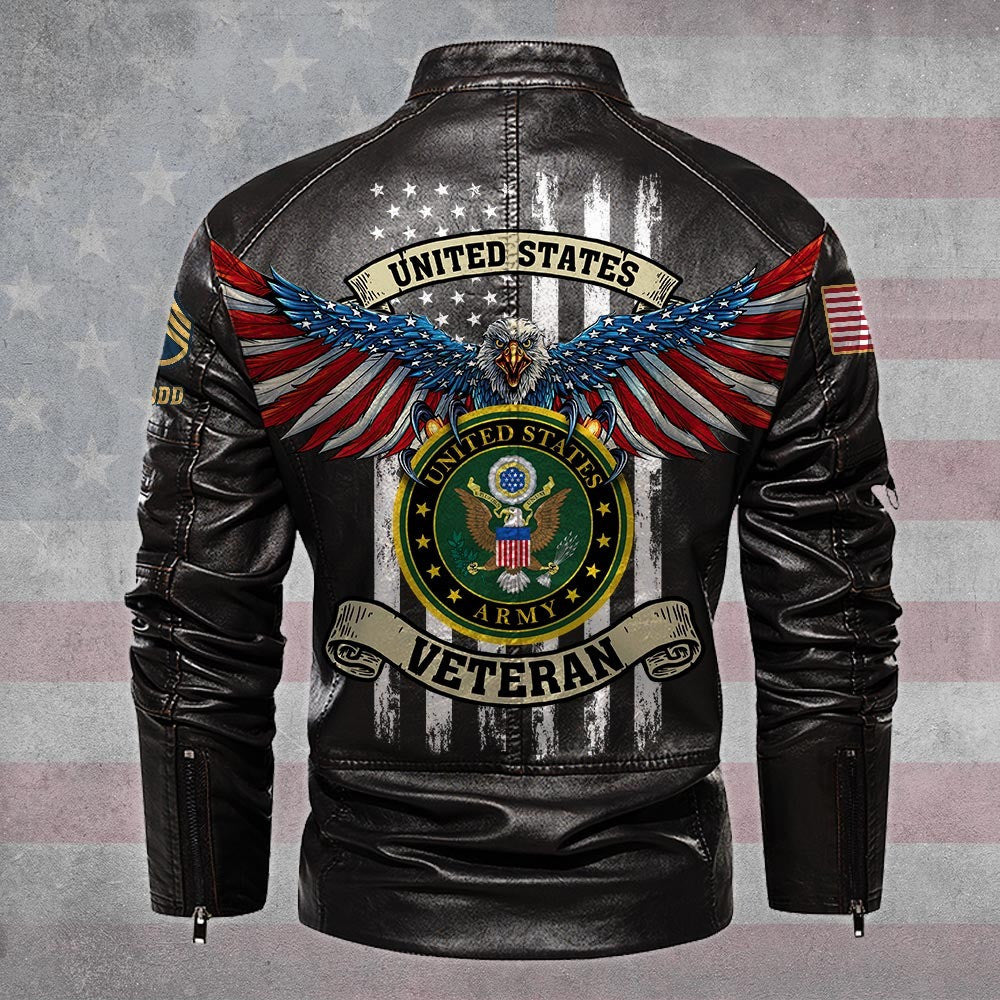 Premium Custom US Army Veteran Leather Jacket VPVC702299, Gifts For Army Veteran, Gifts On Father's Day, Veterans Day.