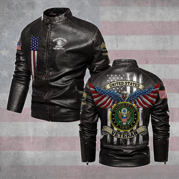 Premium Custom US Army Veteran Leather Jacket VPVC702299, Gifts For Army Veteran, Gifts On Father's Day, Veterans Day.