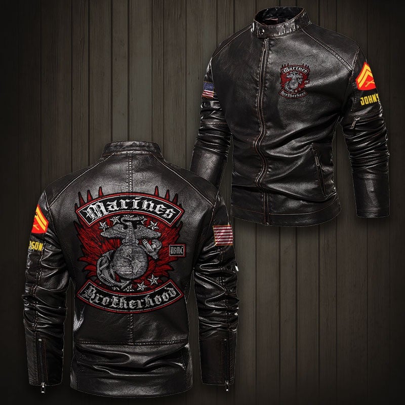 Premium Custom USMC Veteran Leather Jacket VPVC702300, Gifts For Marine Veteran, Gifts On Father's Day, Veterans Day.
