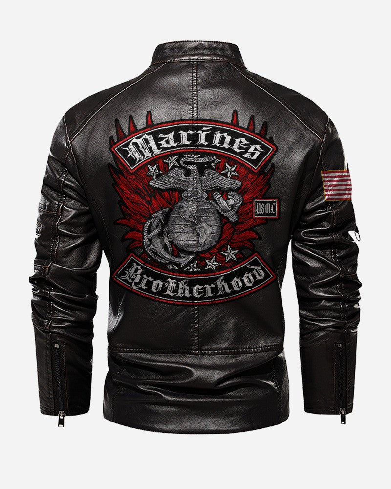 Premium Custom USMC Veteran Leather Jacket VPVC702300, Gifts For Marine Veteran, Gifts On Father's Day, Veterans Day.