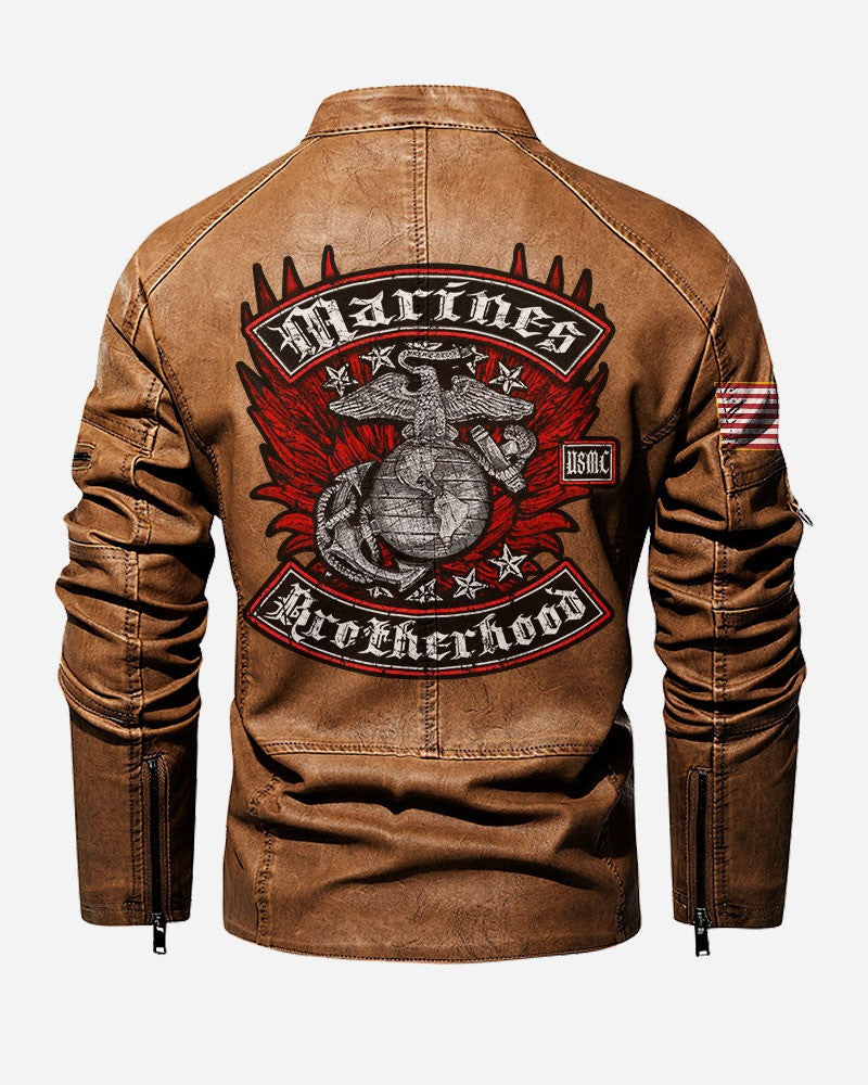 Premium Custom USMC Veteran Leather Jacket VPVC702301, Gifts For Marine Veteran, Gifts On Father's Day, Veterans Day.