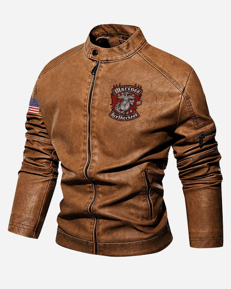 Premium Custom USMC Veteran Leather Jacket VPVC702301, Gifts For Marine Veteran, Gifts On Father's Day, Veterans Day.