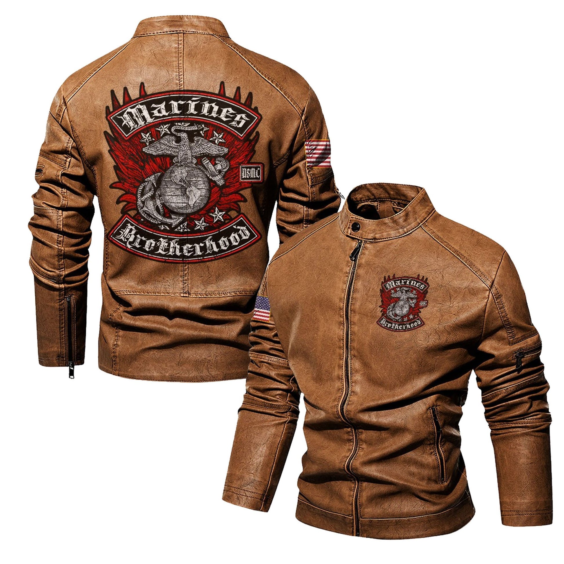 Premium Custom USMC Veteran Leather Jacket VPVC702301, Gifts For Marine Veteran, Gifts On Father's Day, Veterans Day.