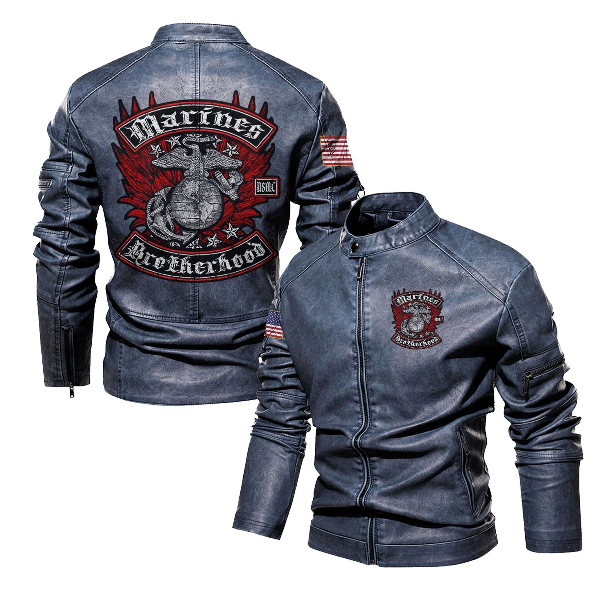Premium Custom USMC Veteran Leather Jacket VPVC702302, Gifts For Marine Veteran, Gifts On Father's Day, Veterans Day.