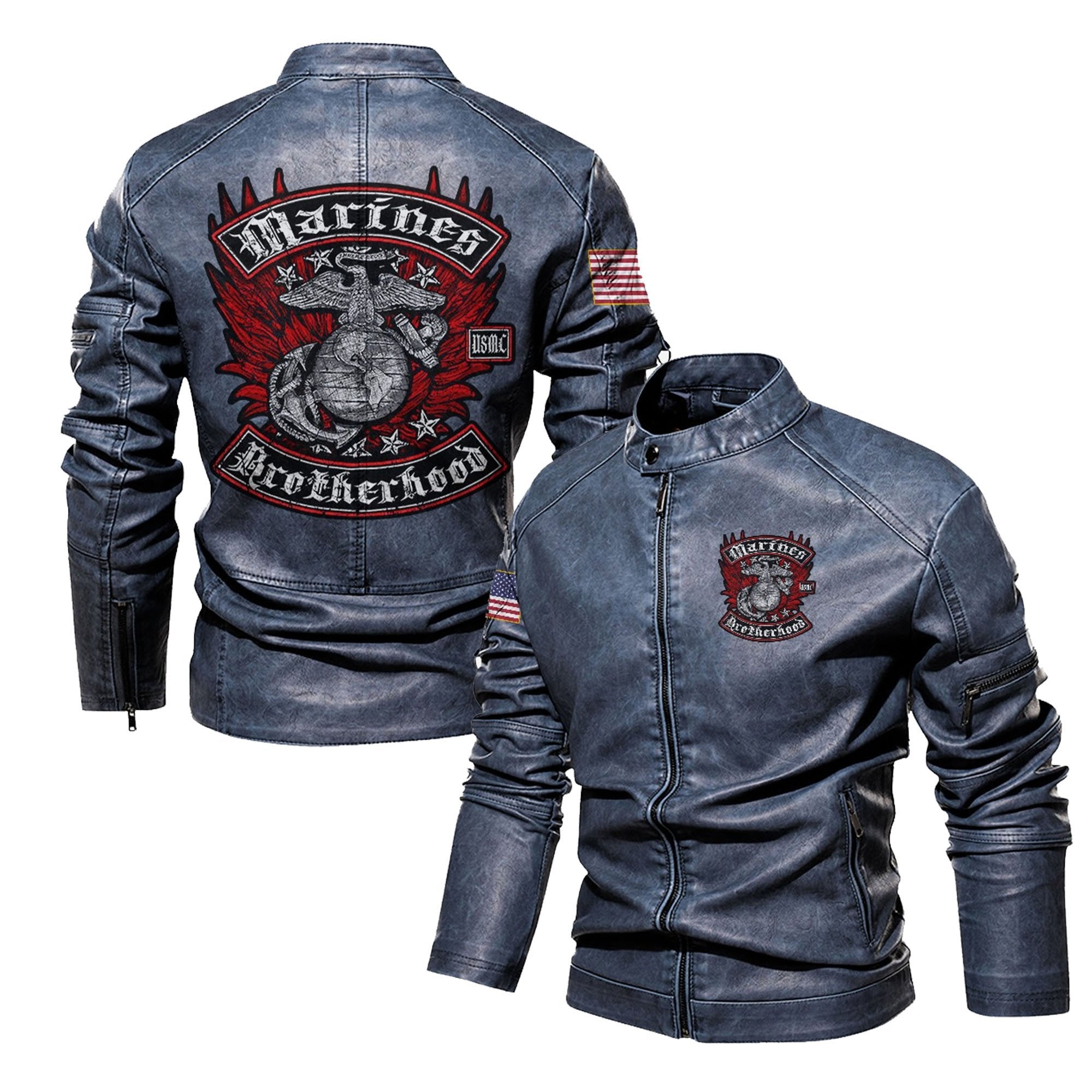 Premium Custom USMC Veteran Leather Jacket VPVC702302, Gifts For Marine Veteran, Gifts On Father's Day, Veterans Day.
